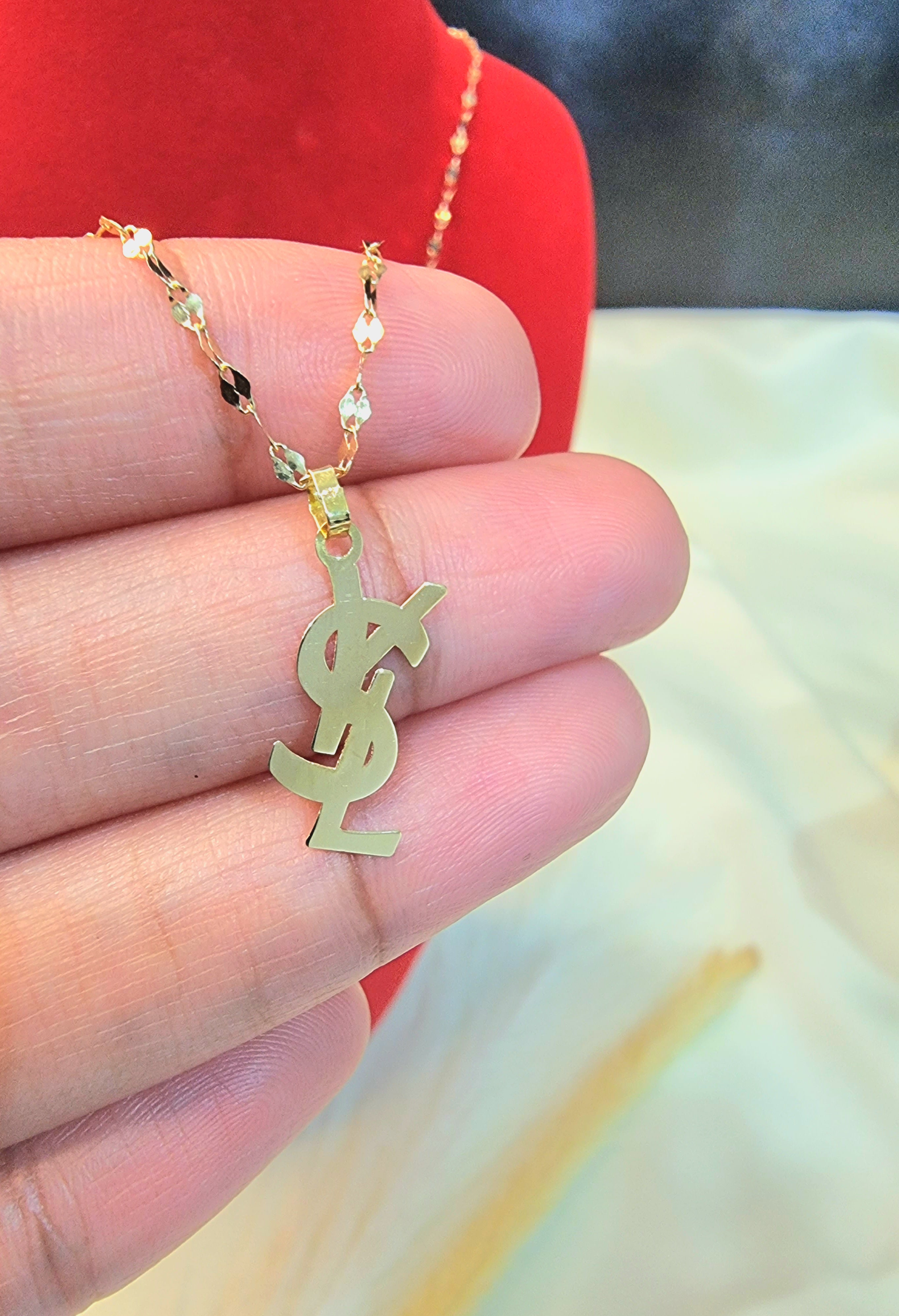 18K Pure Gold YSL Design Pendant Necklace