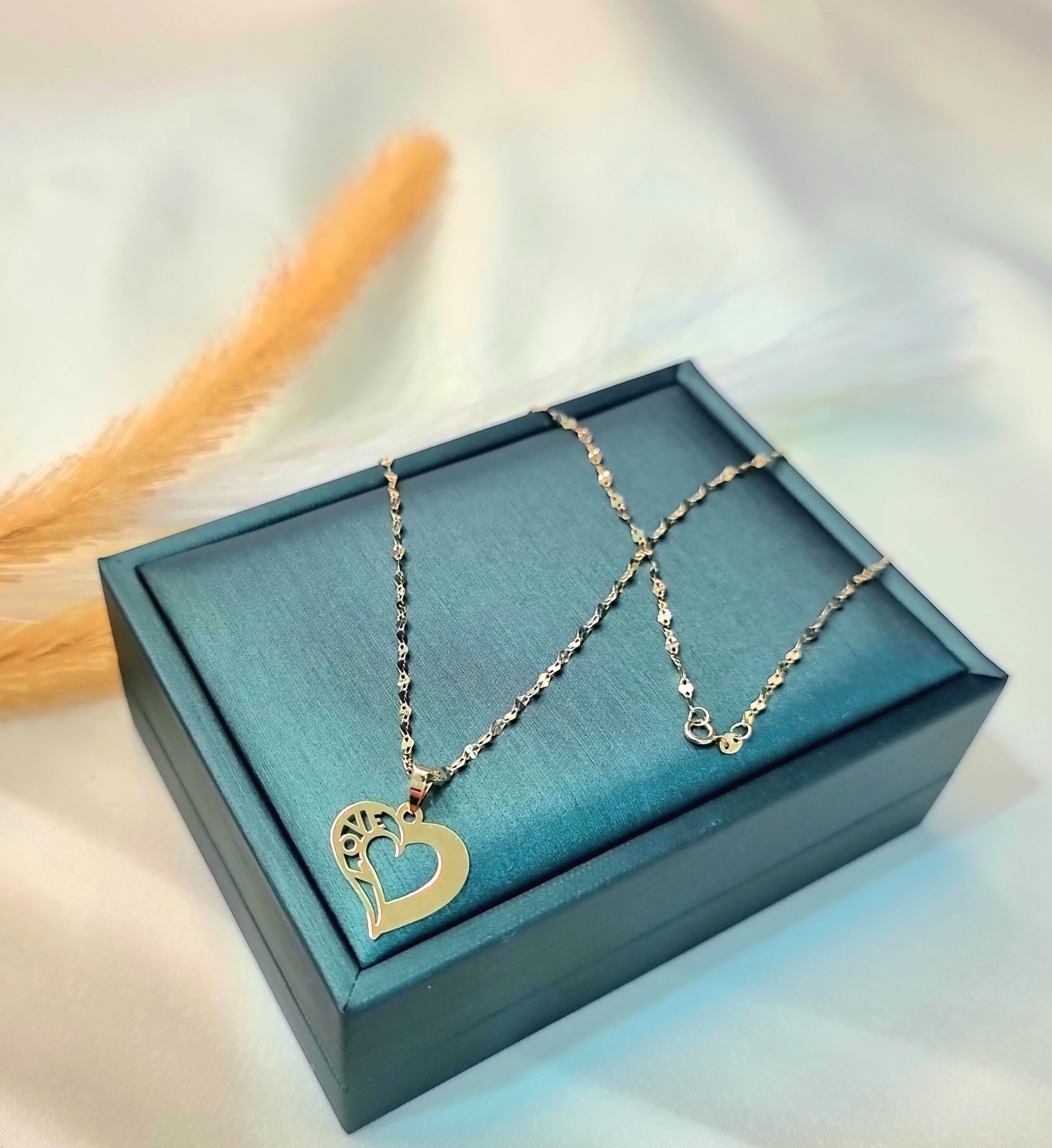 18K Pure Gold Heart w/ Love Design Necklace