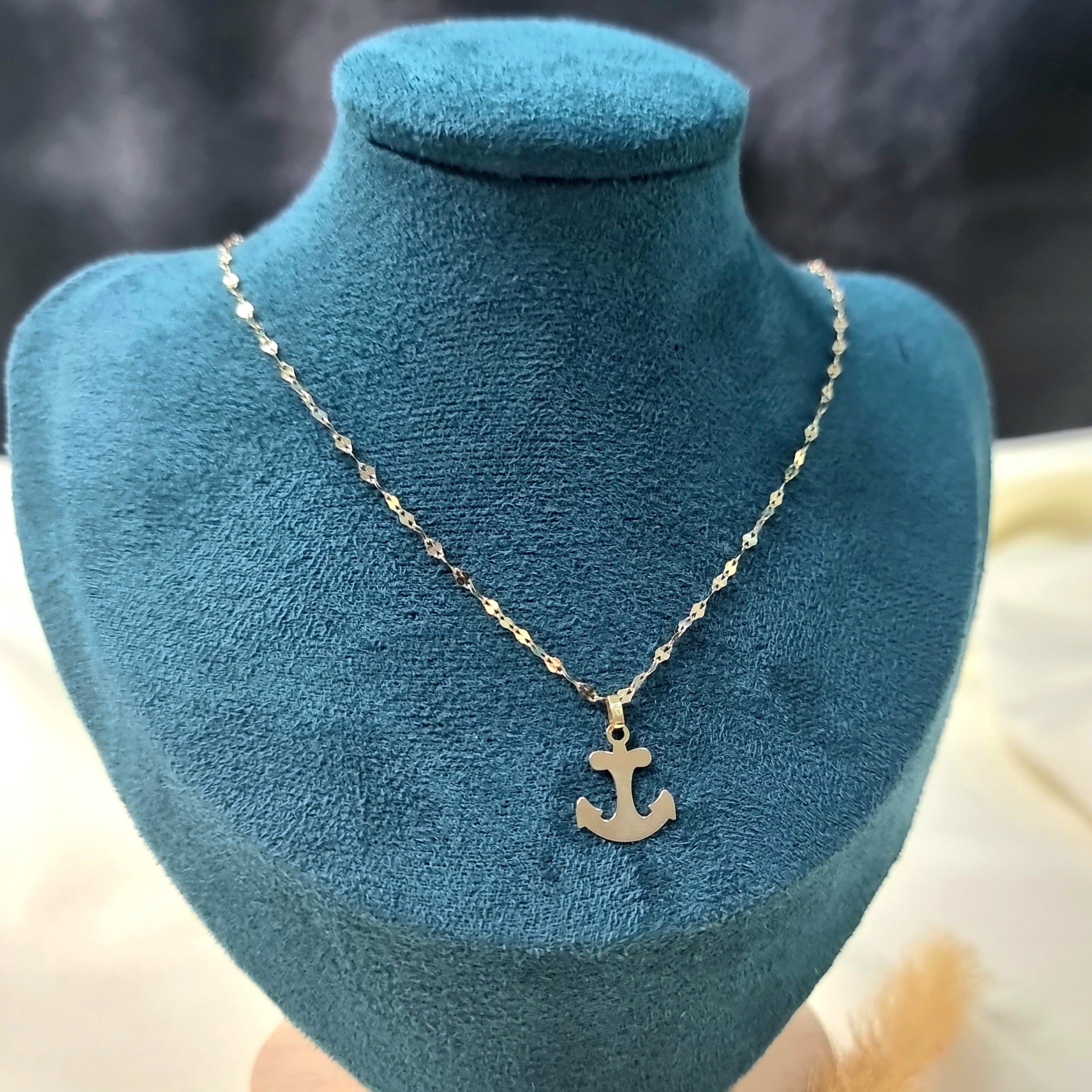 18K Pure Gold Anchor Design Pendant Necklace