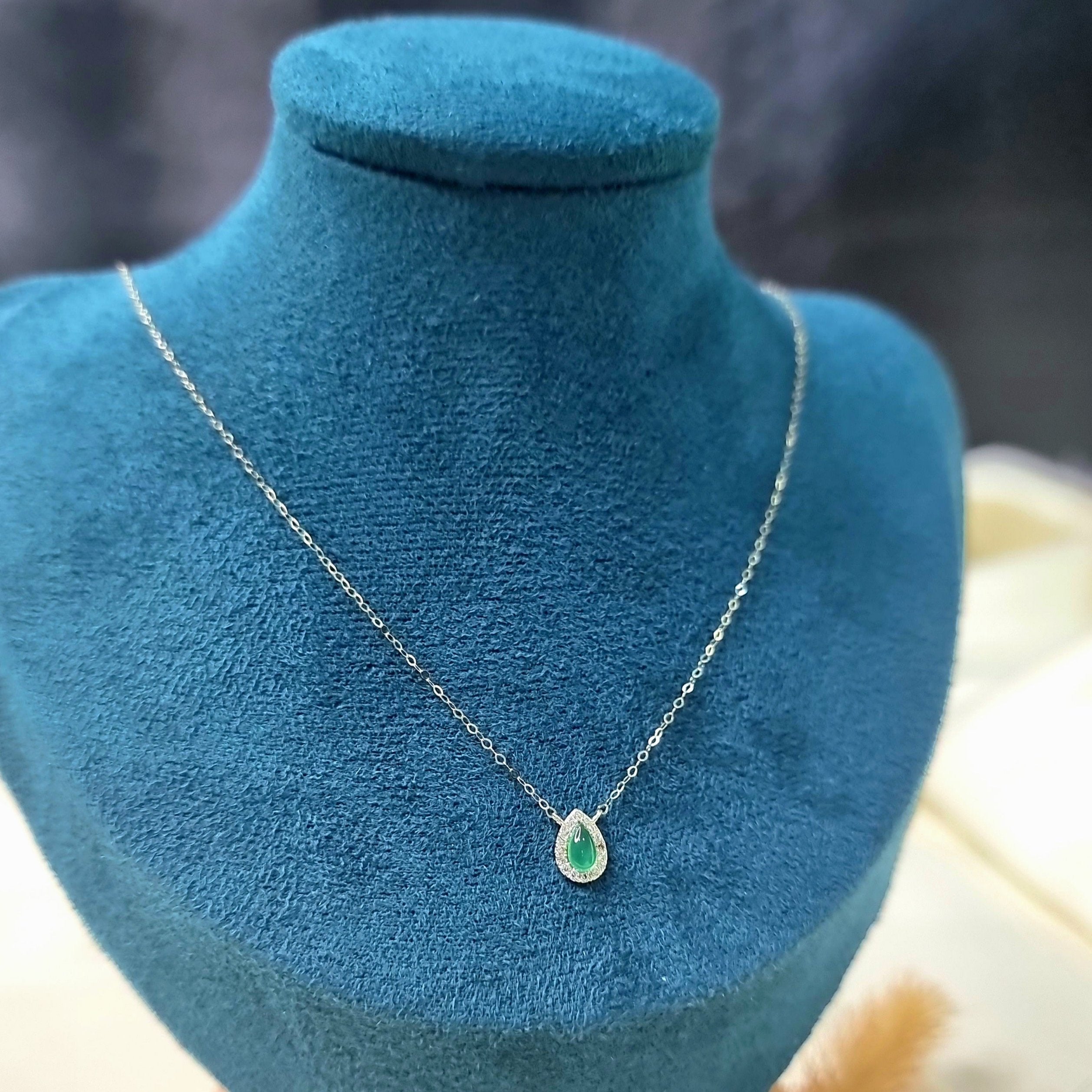 18K Pure Gold Green Stone Necklace