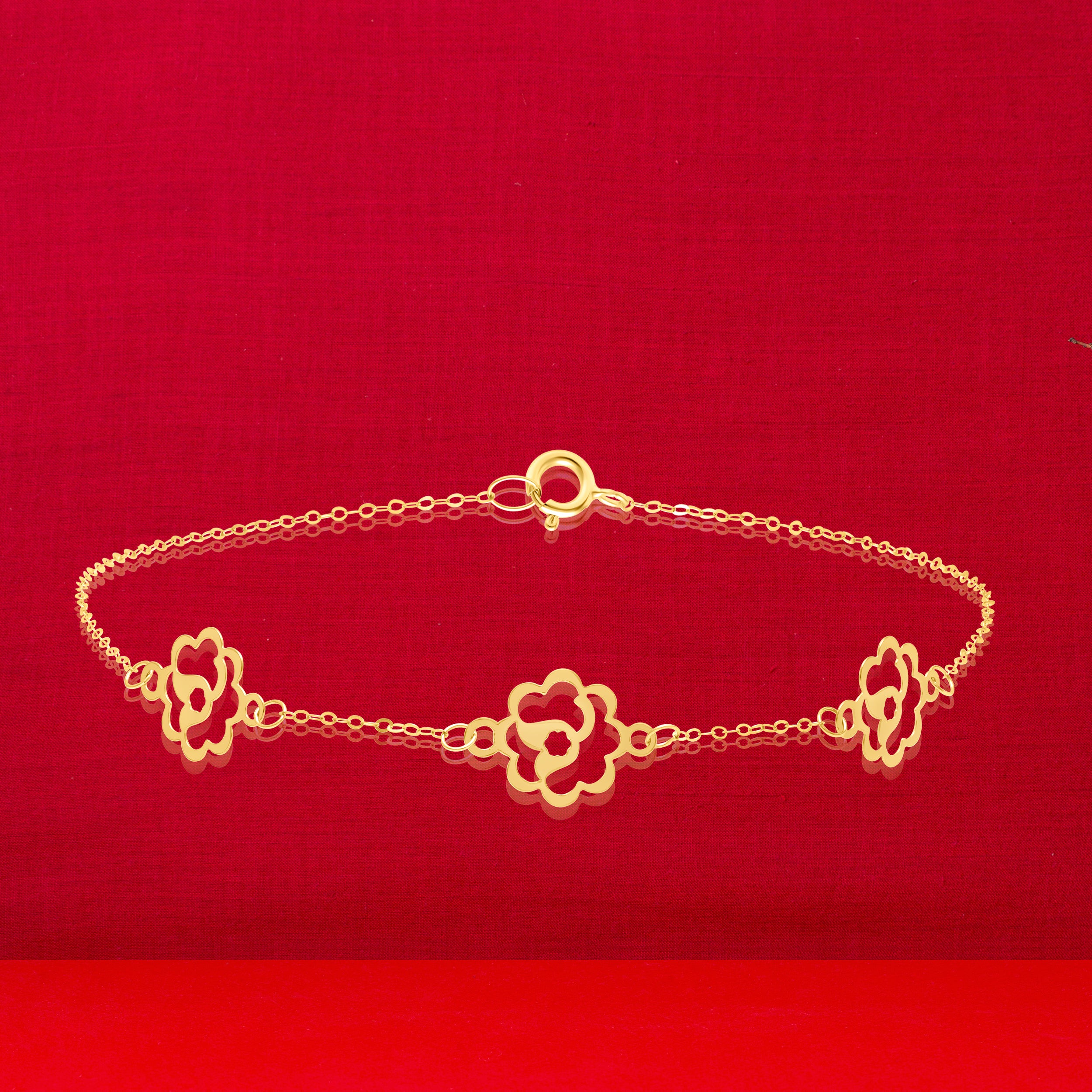 18K Pure Gold Fine Flower Bracelet