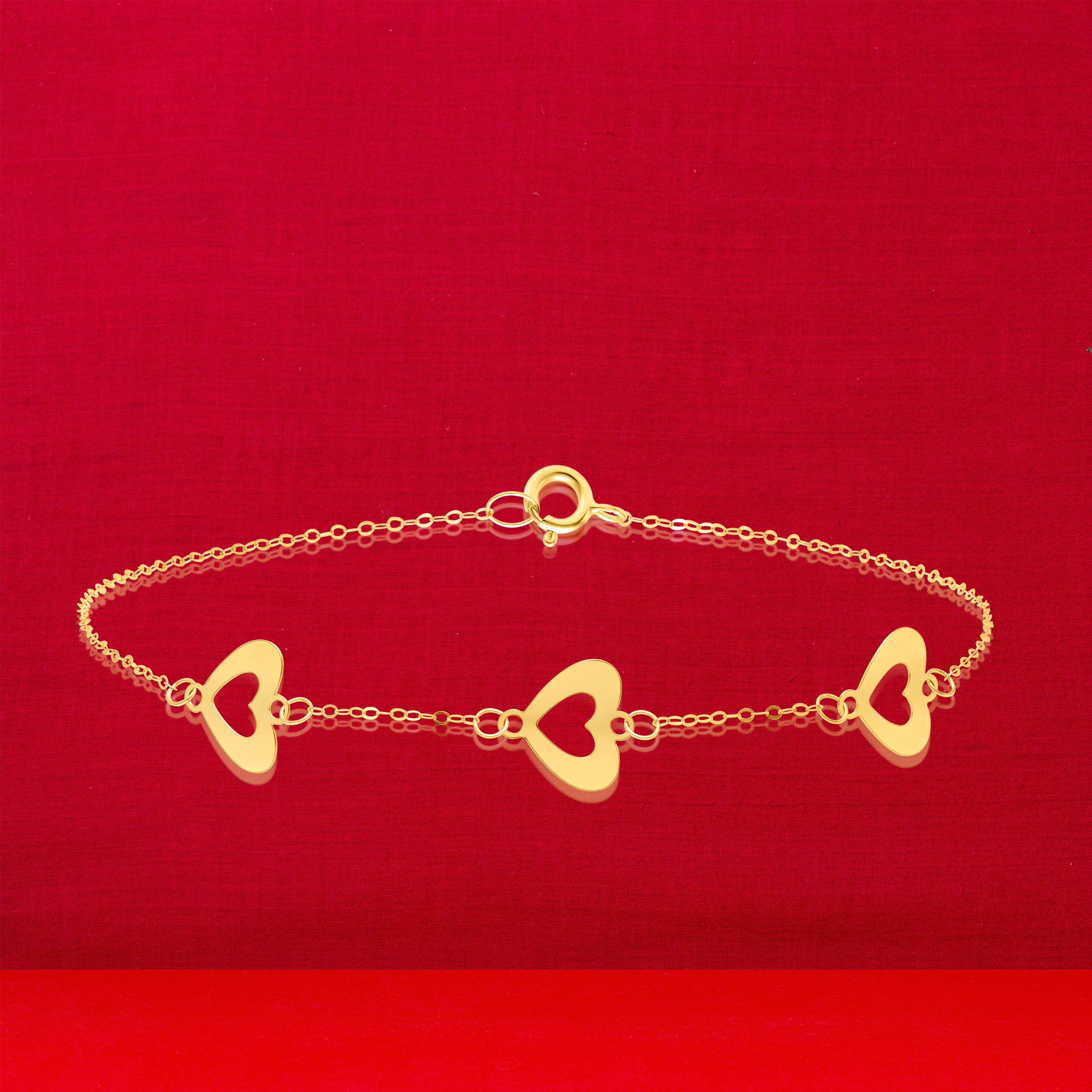 18K Pure Gold Fine Heart Bracelet
