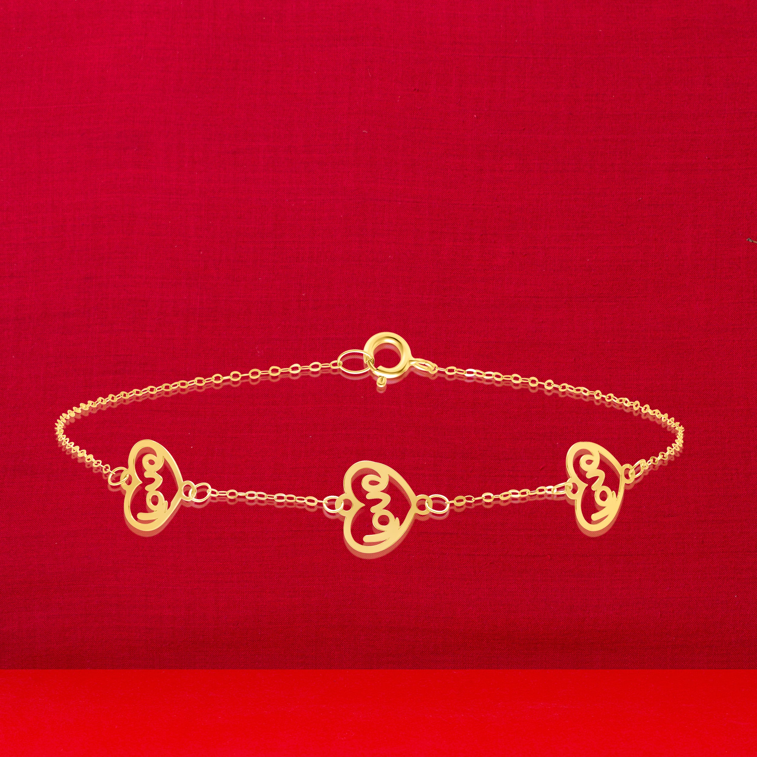 18K Pure Gold Fine Love Heart Bracelet