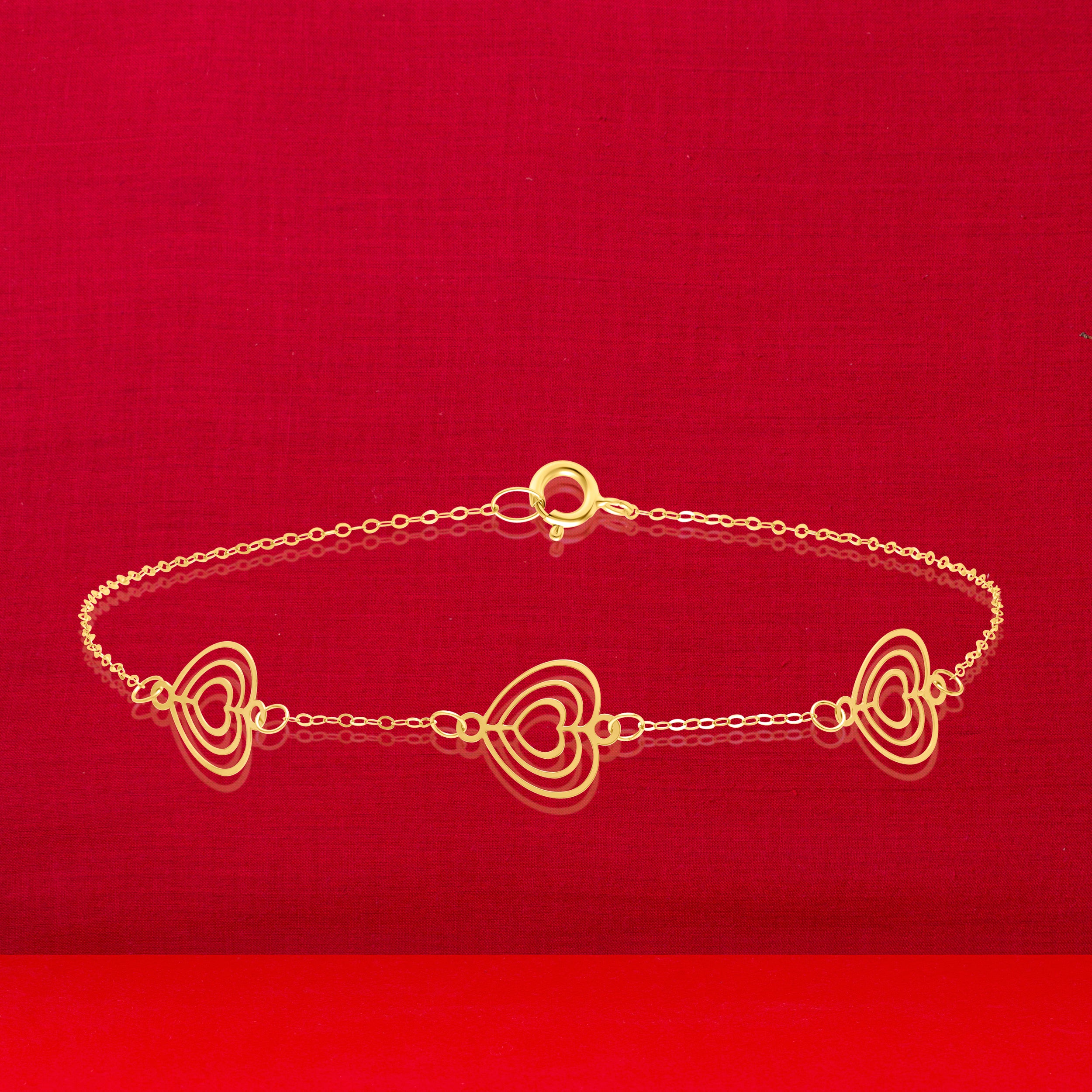 18K Pure Gold Fine Heart Bracelet