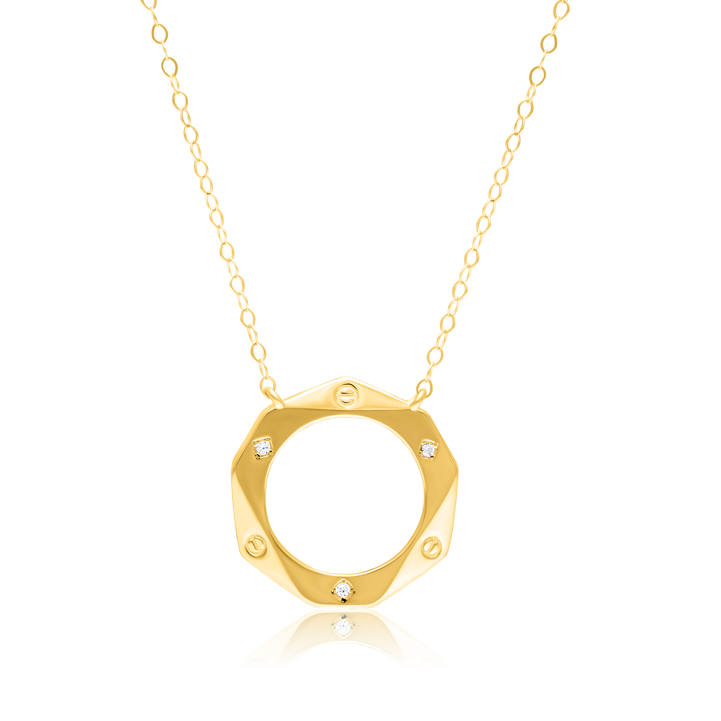 18K Pure Gold Round Stone Necklace