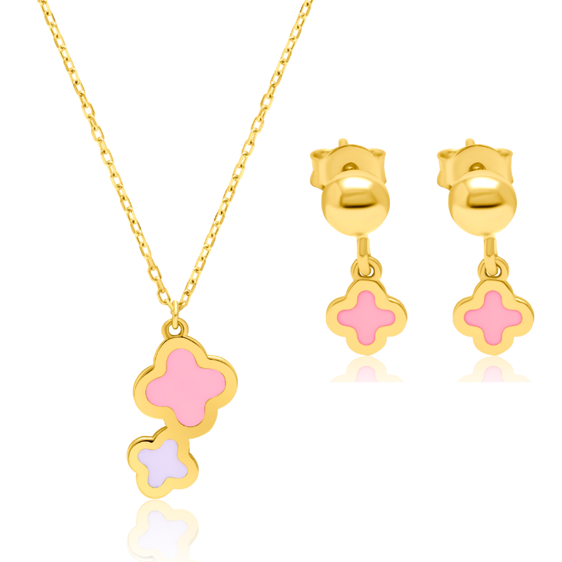 21K Pure Gold Pink Flower Jewelry Set Talagold