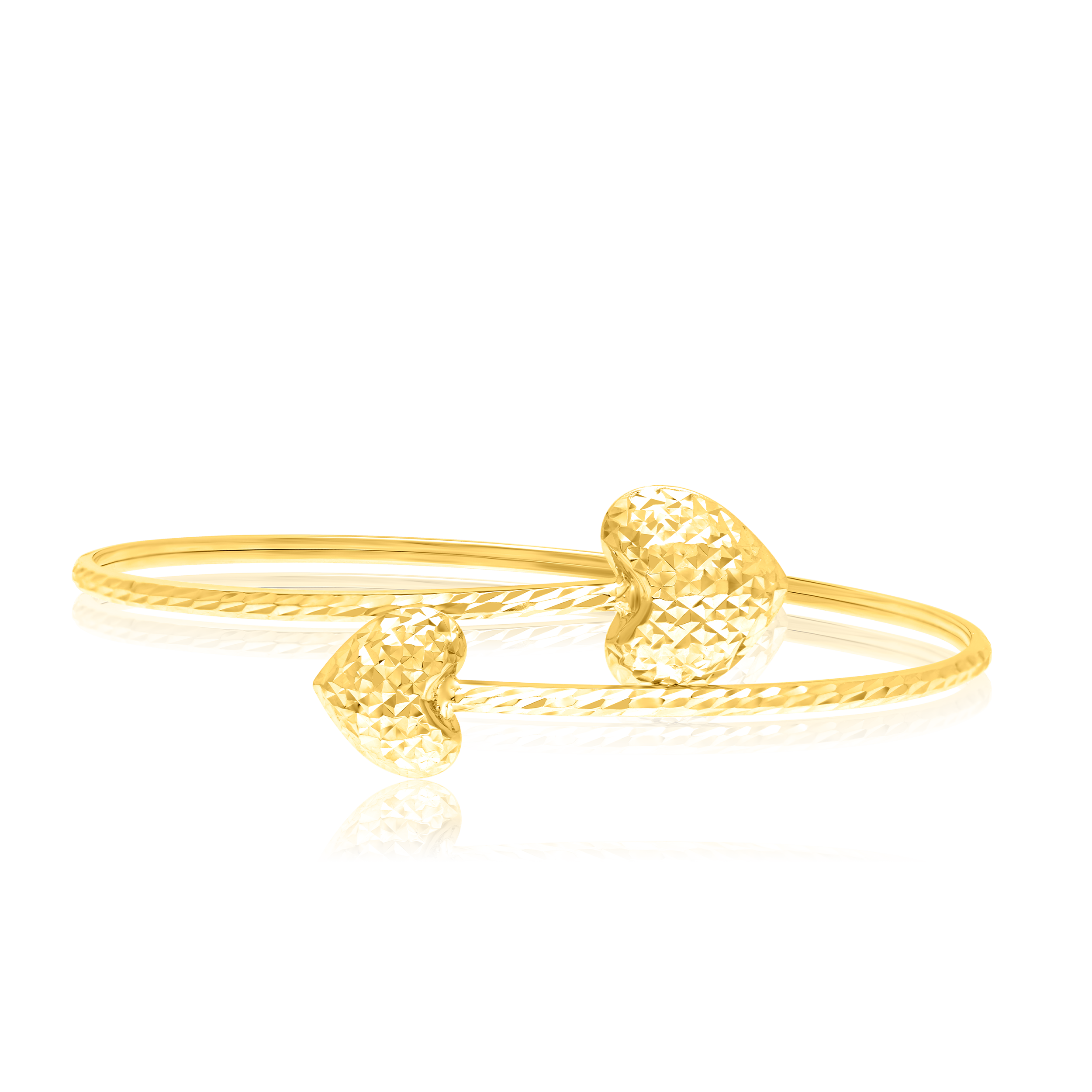 18K Pure Gold Adjustable Heart Bangle