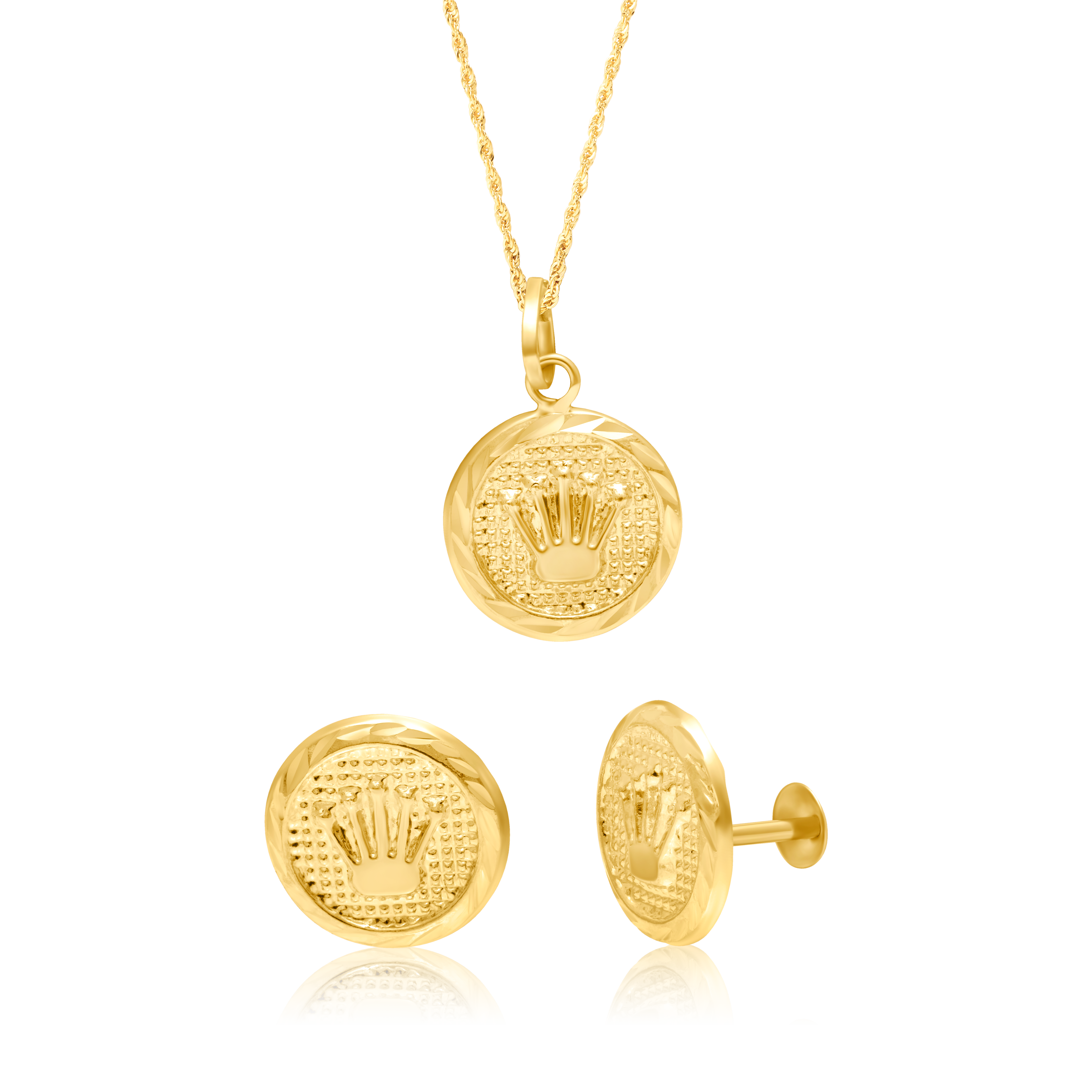 18K Pure Gold Crown Jewelry Set