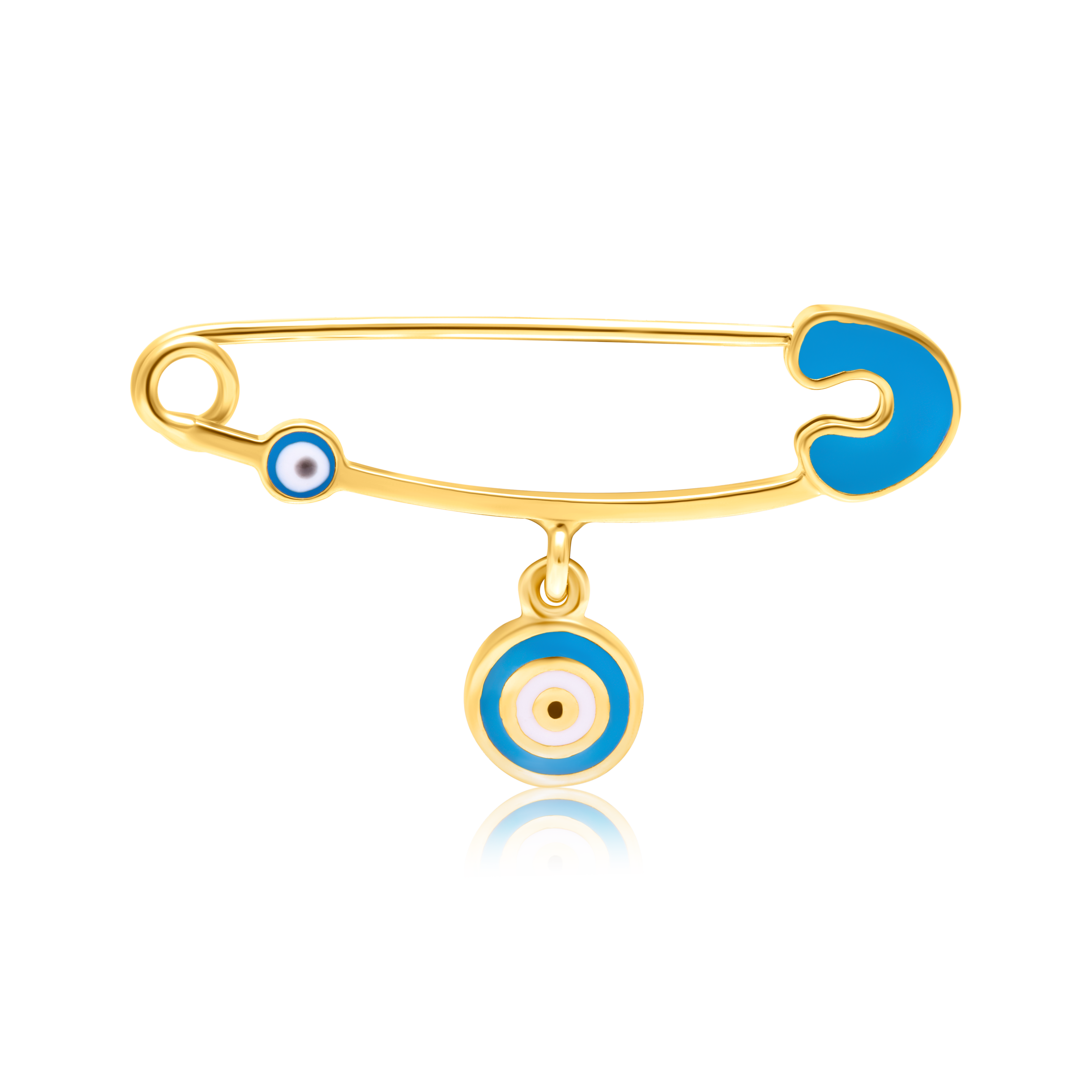 Eye Shaped Pin 18K Pure Gold Blue Evil Eye Pin