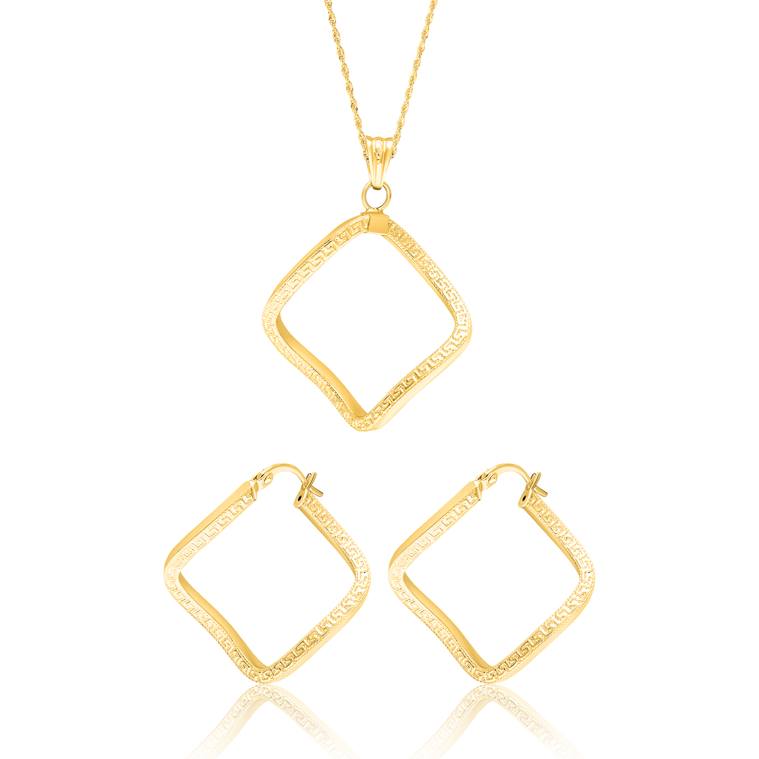 18K Pure Gold Twisted Square Jewelry Set Talagold