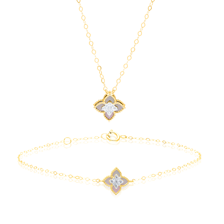 18K Pure Gold White Flower Jewelry Set