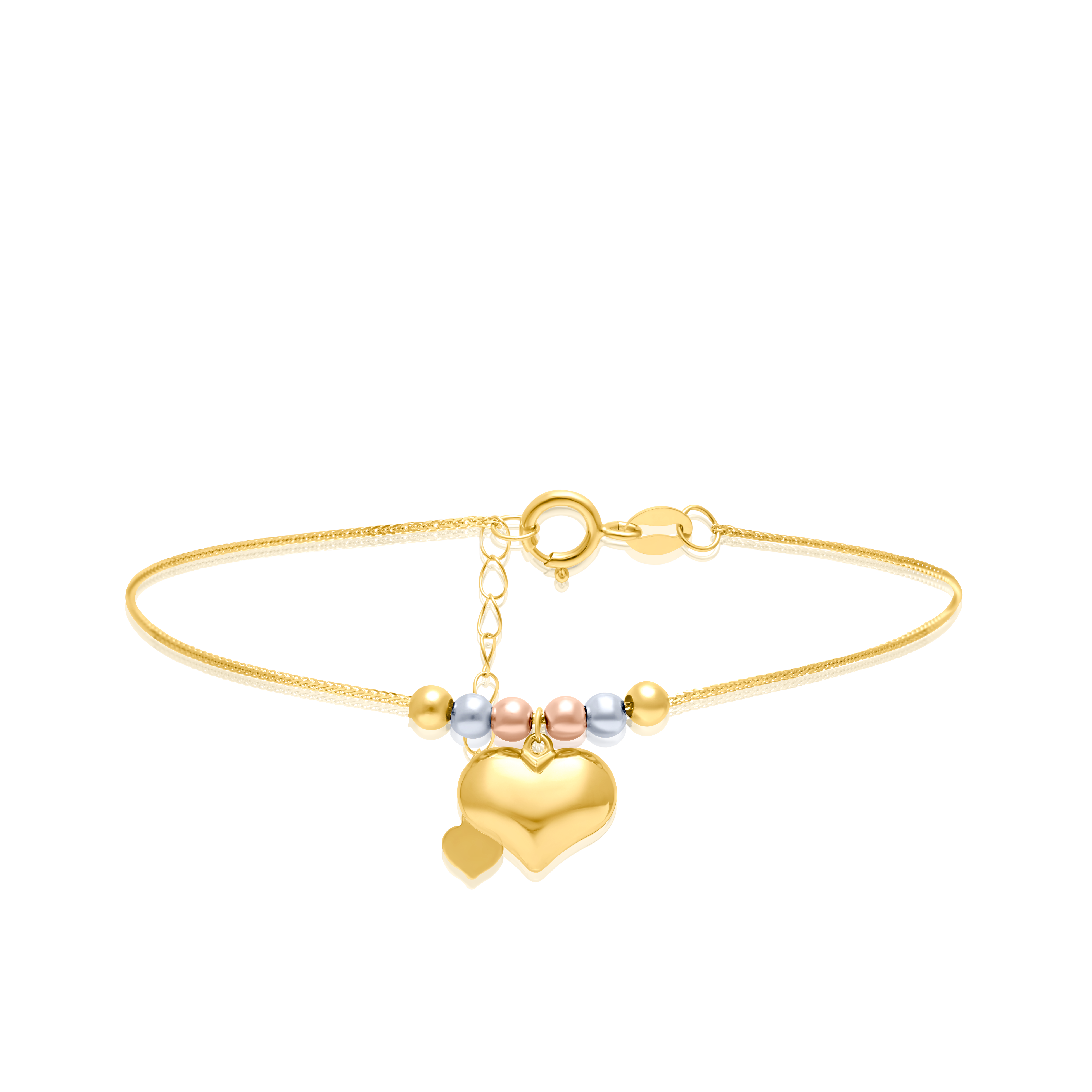 18K Pure Gold Multi Color Seed Heart Bracelet