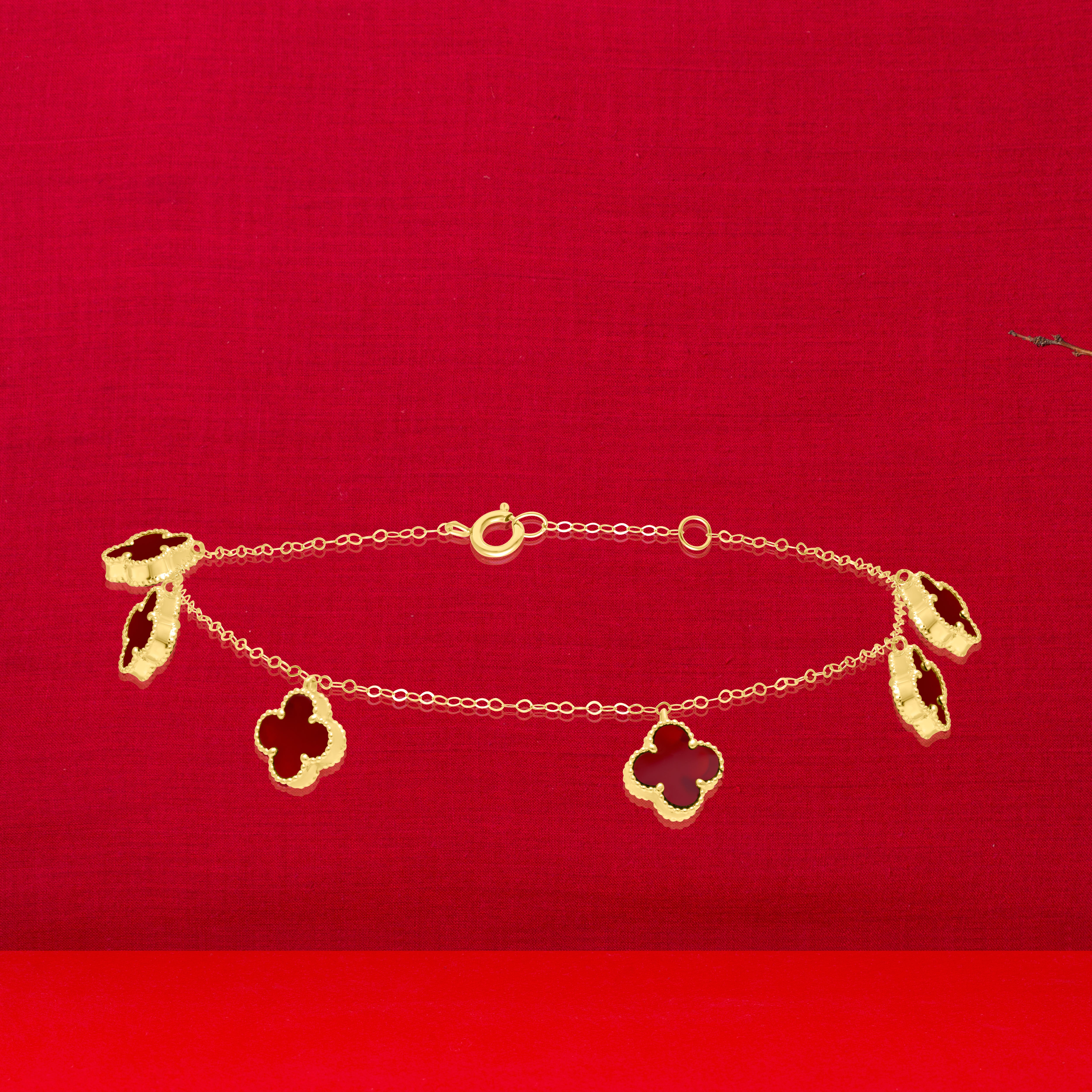 18K Pure Gold V.C Red Flower Bracelet