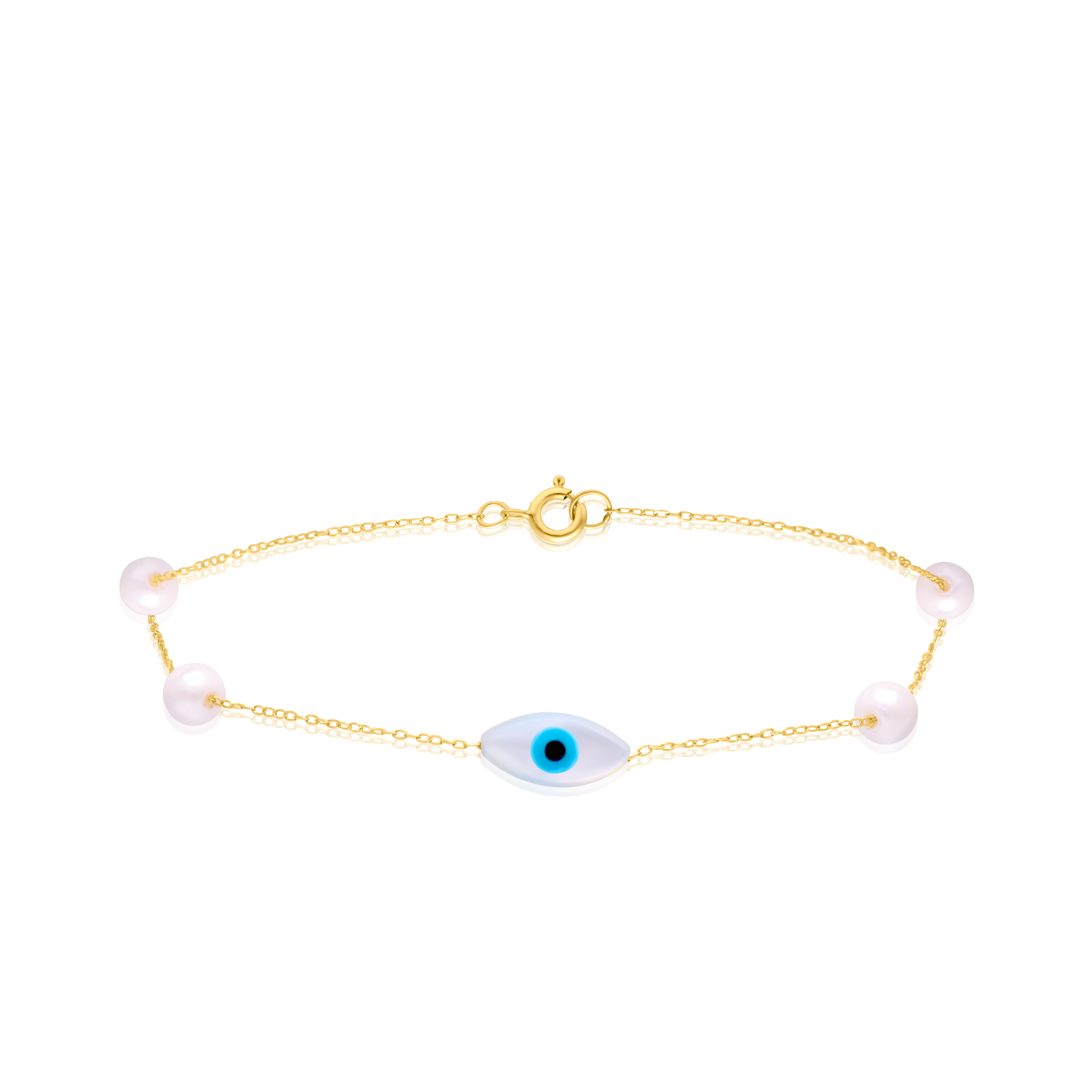 18K Pure Gold Evil Eye Pearl Bracelet