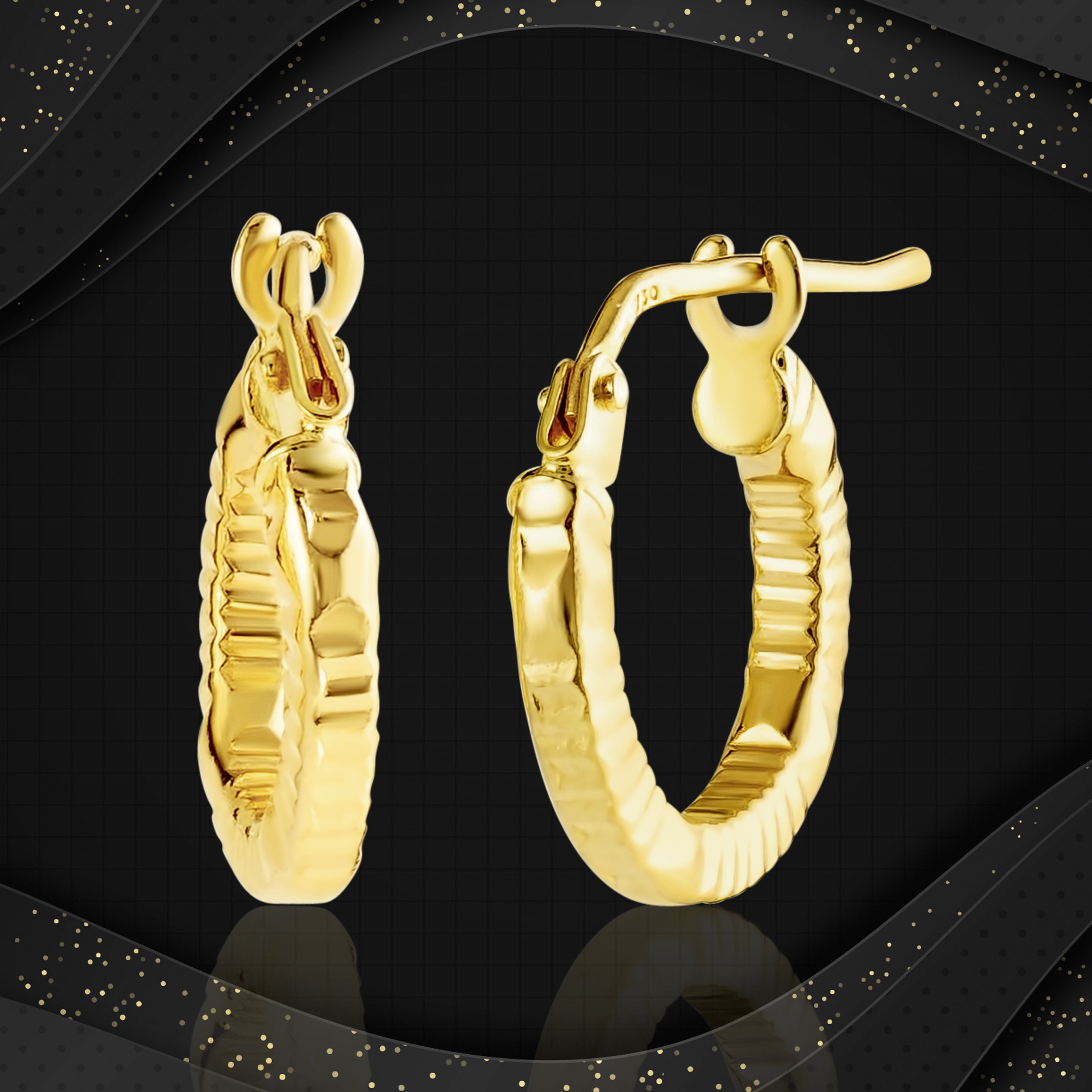 18K Pure Gold Round Loop Earring Set