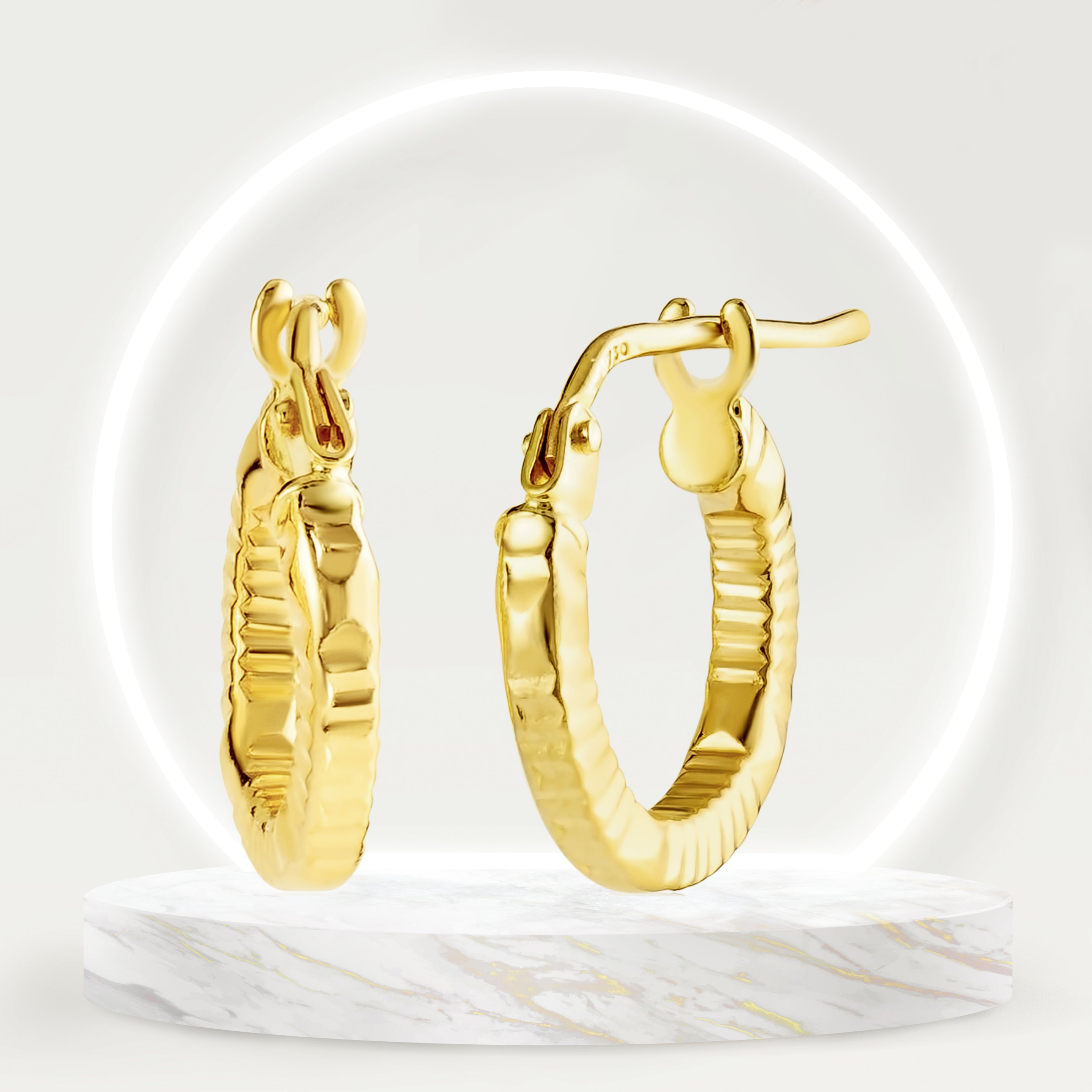 18K Pure Gold Round Loop Earring Set