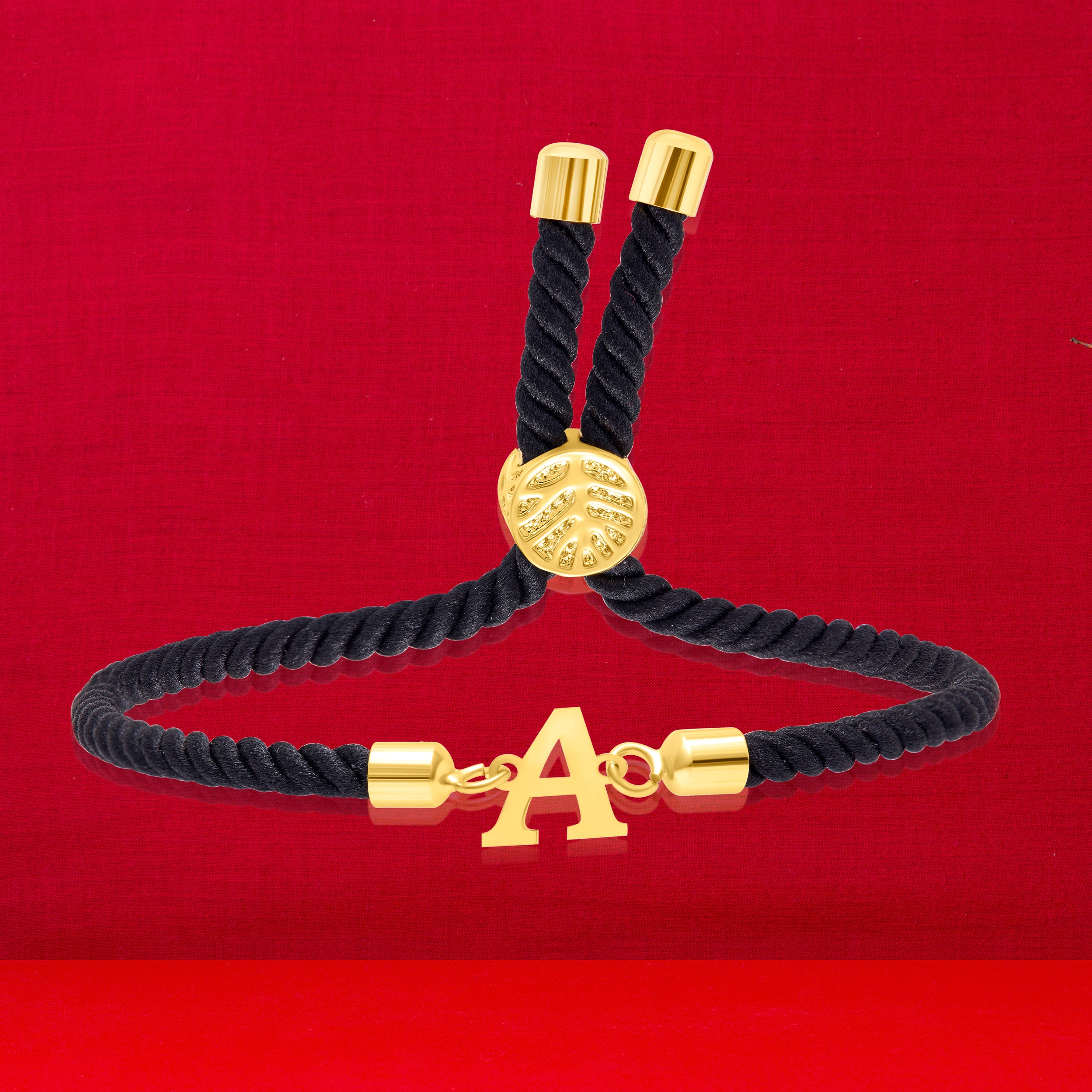18K Pure Gold Thread Adjustable Letter A Bracelet