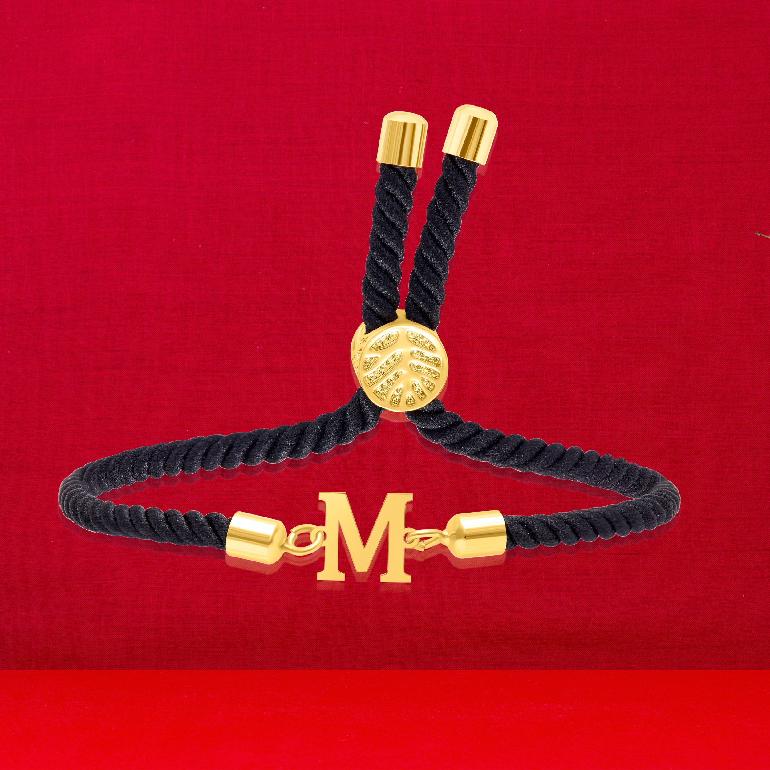 18K Pure Gold Thread Adjustable Letter M Bracelet