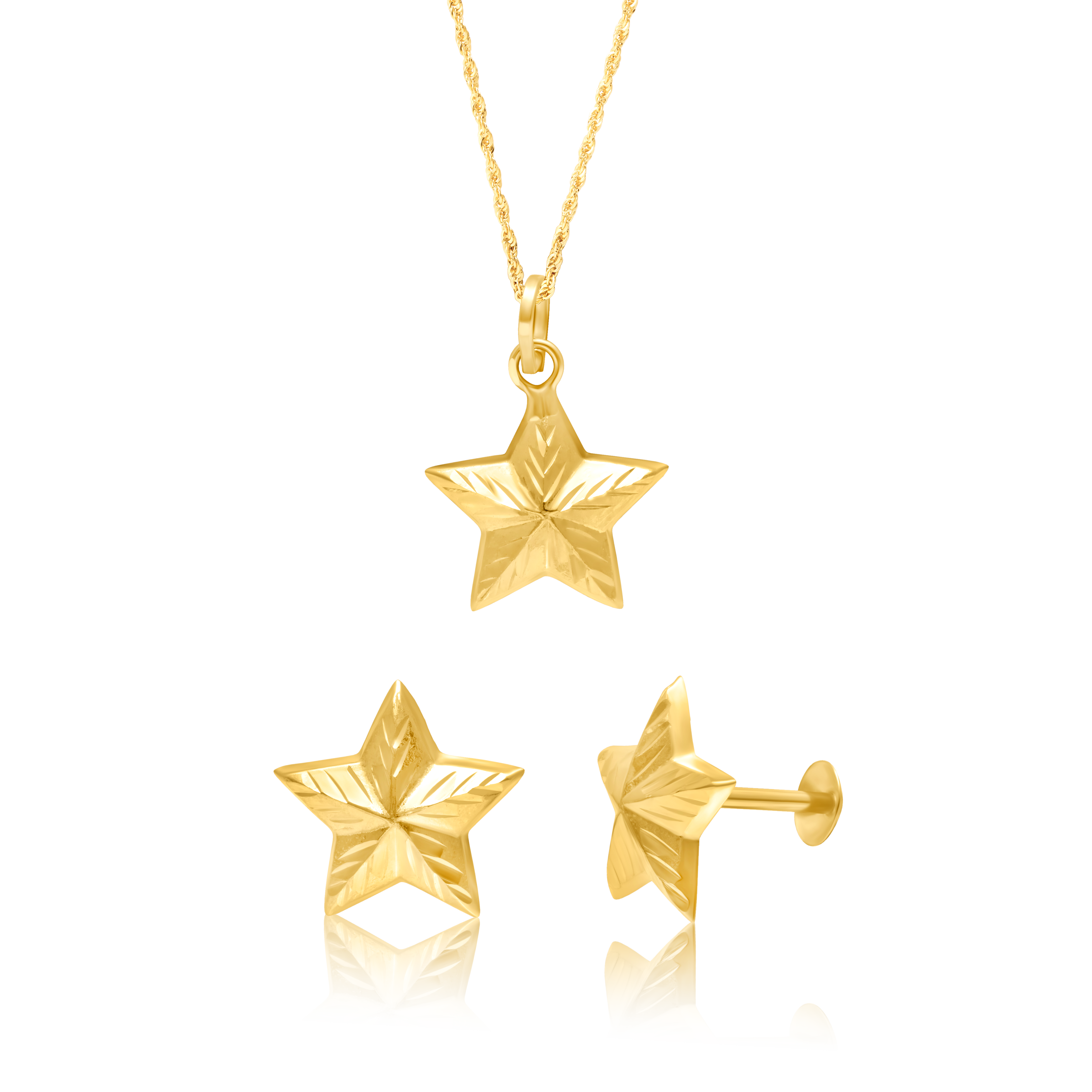 18K Pure Gold Star Jewelry Set