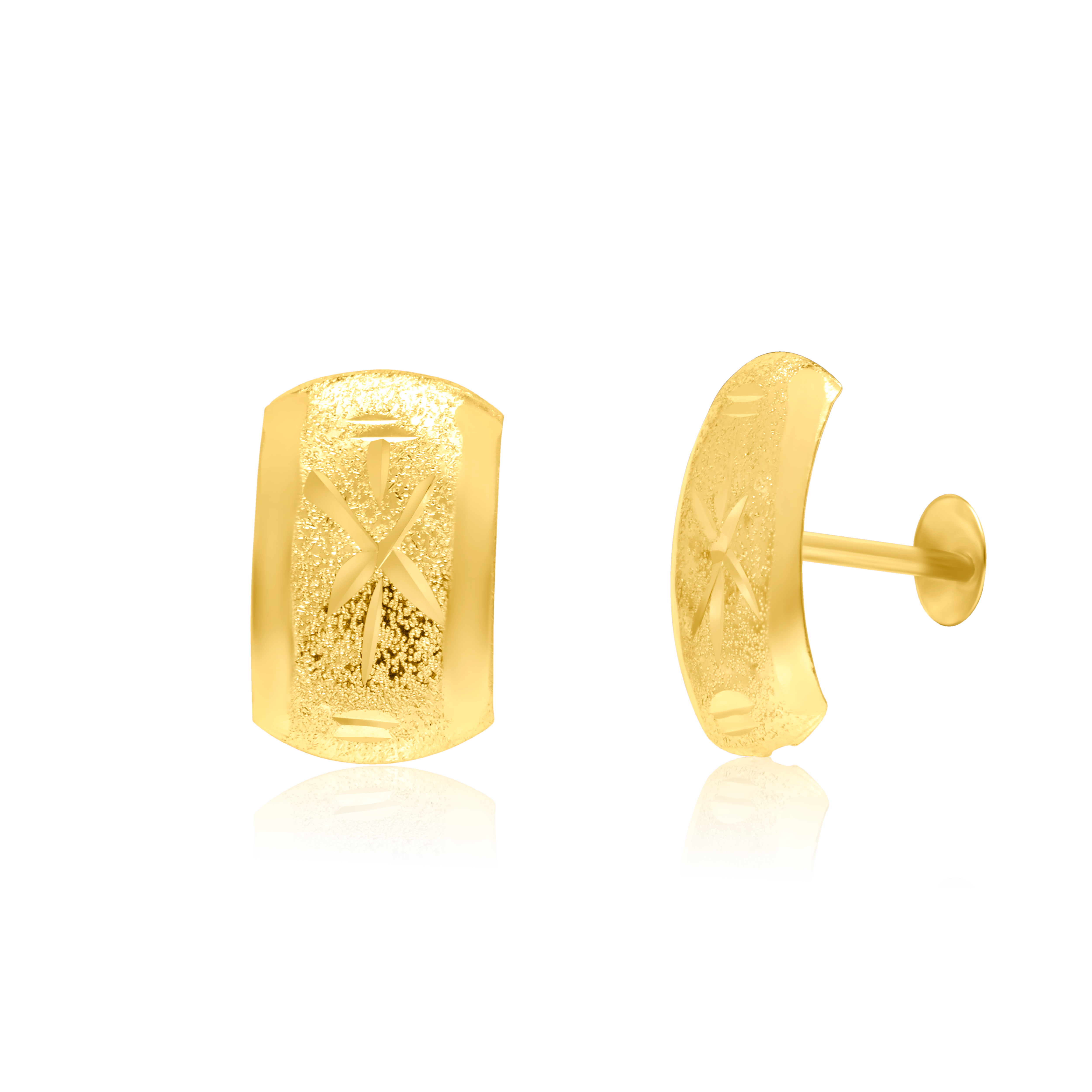 18K Pure Gold Curved Screw Earring Set