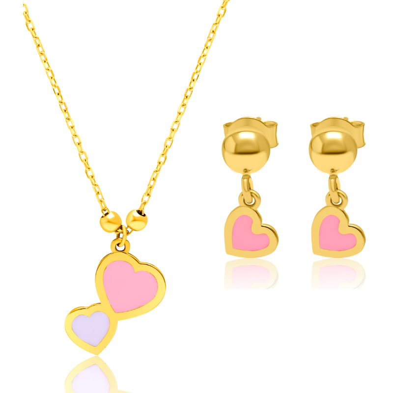 21K Pure Gold Pink Heart Jewelry Set Talagold