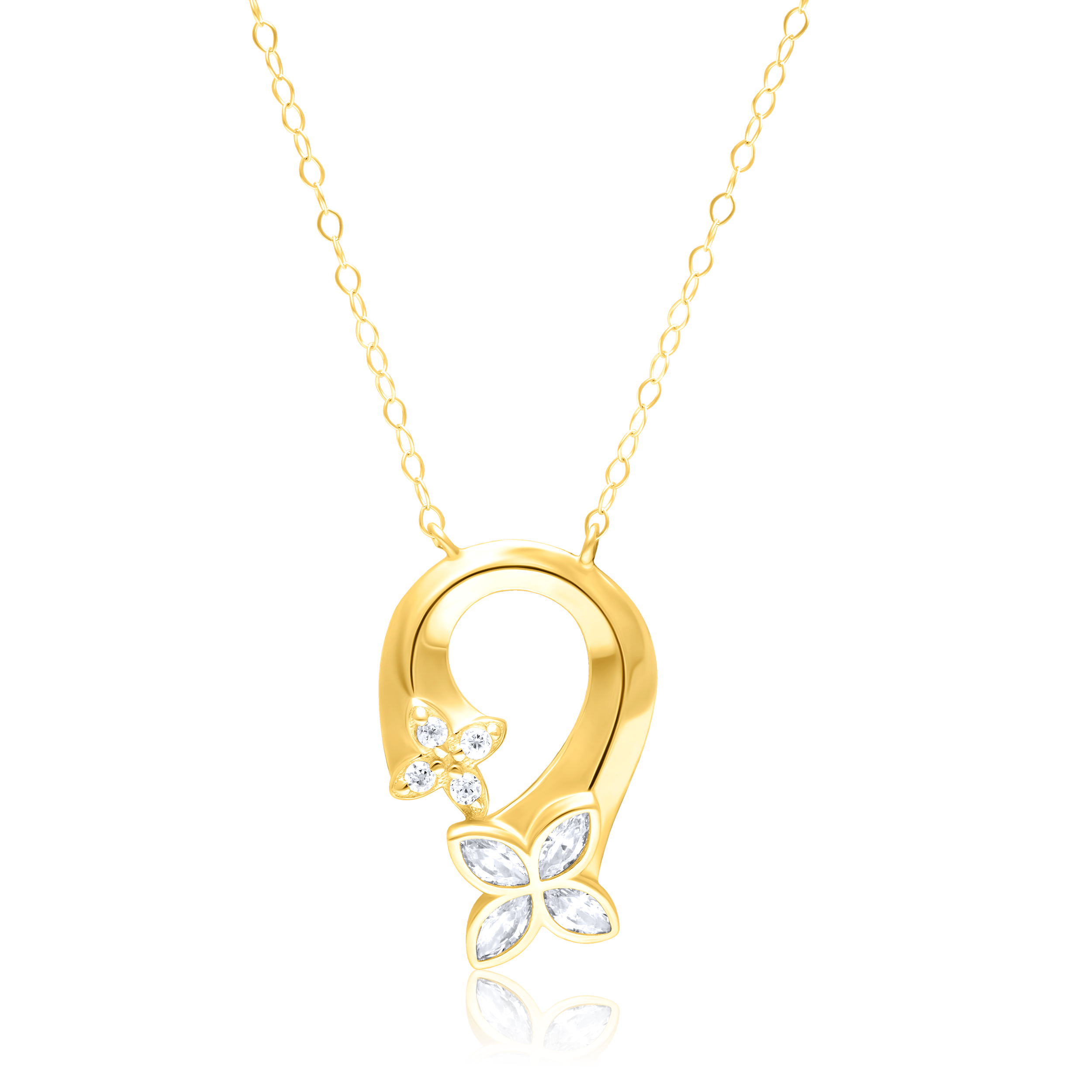 18K Pure Gold Flower Stone Necklace