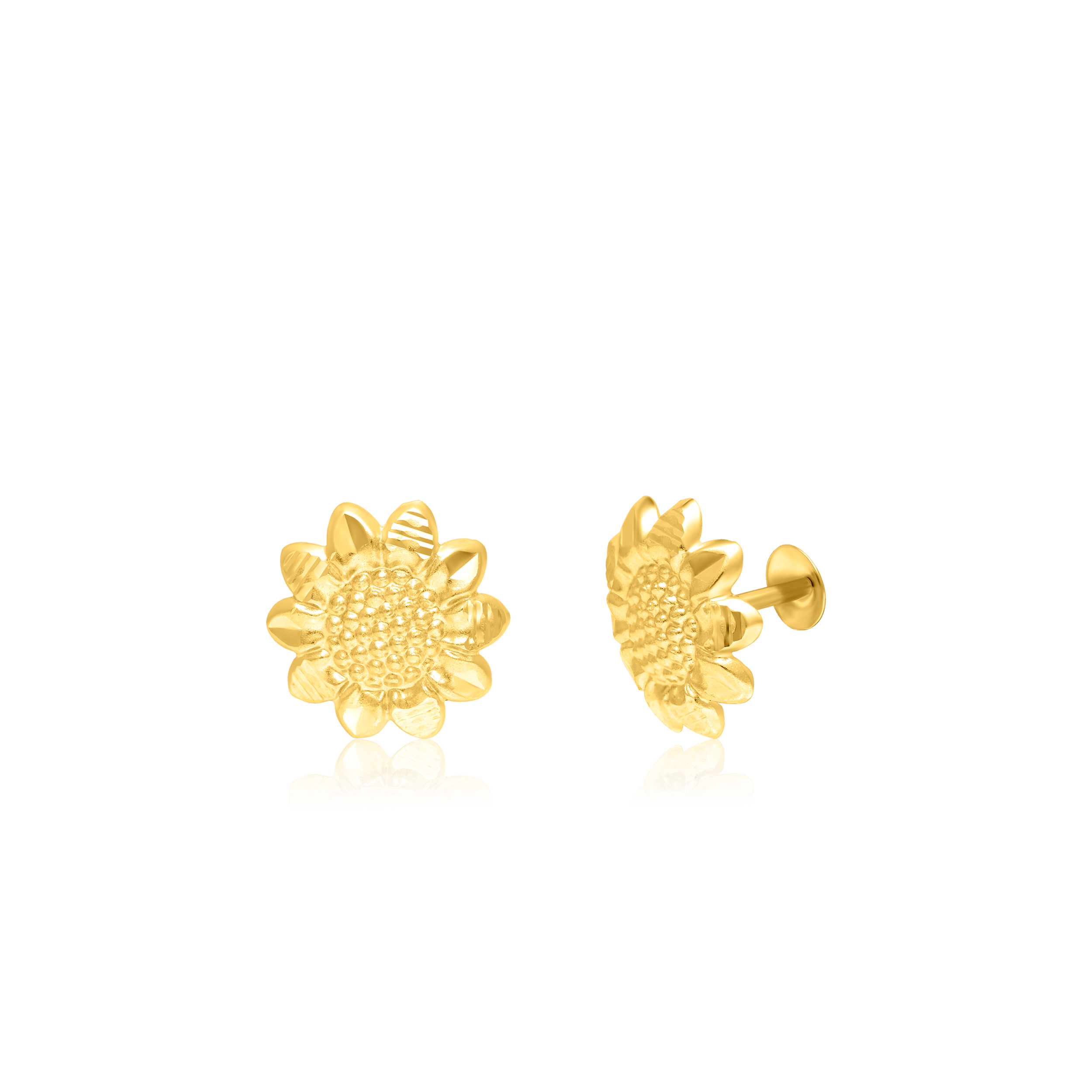 18K Pure Gold Flower Screw Earring Set