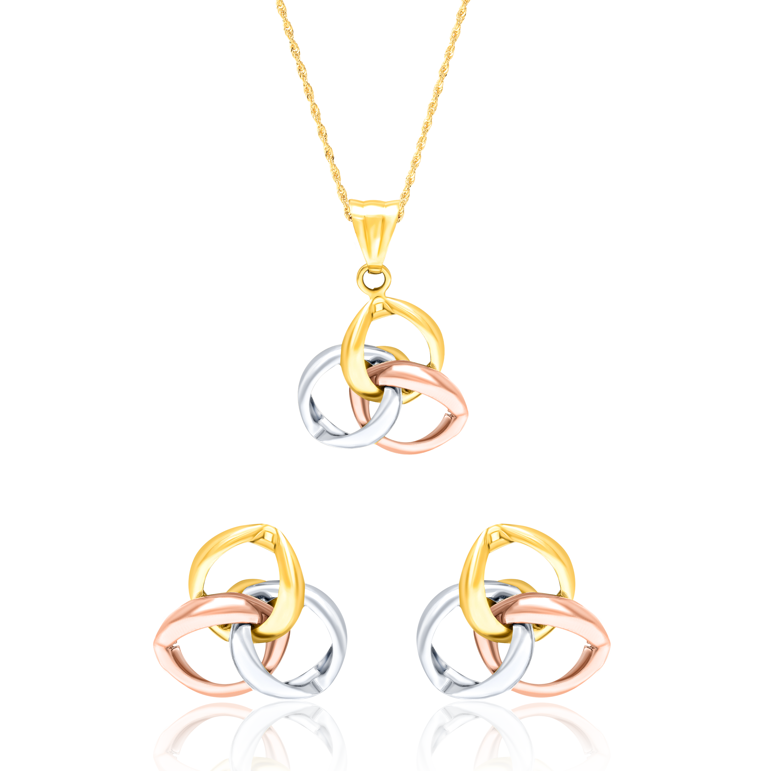 18K Pure Gold 3 Color Flower Jewelry Set Talagold