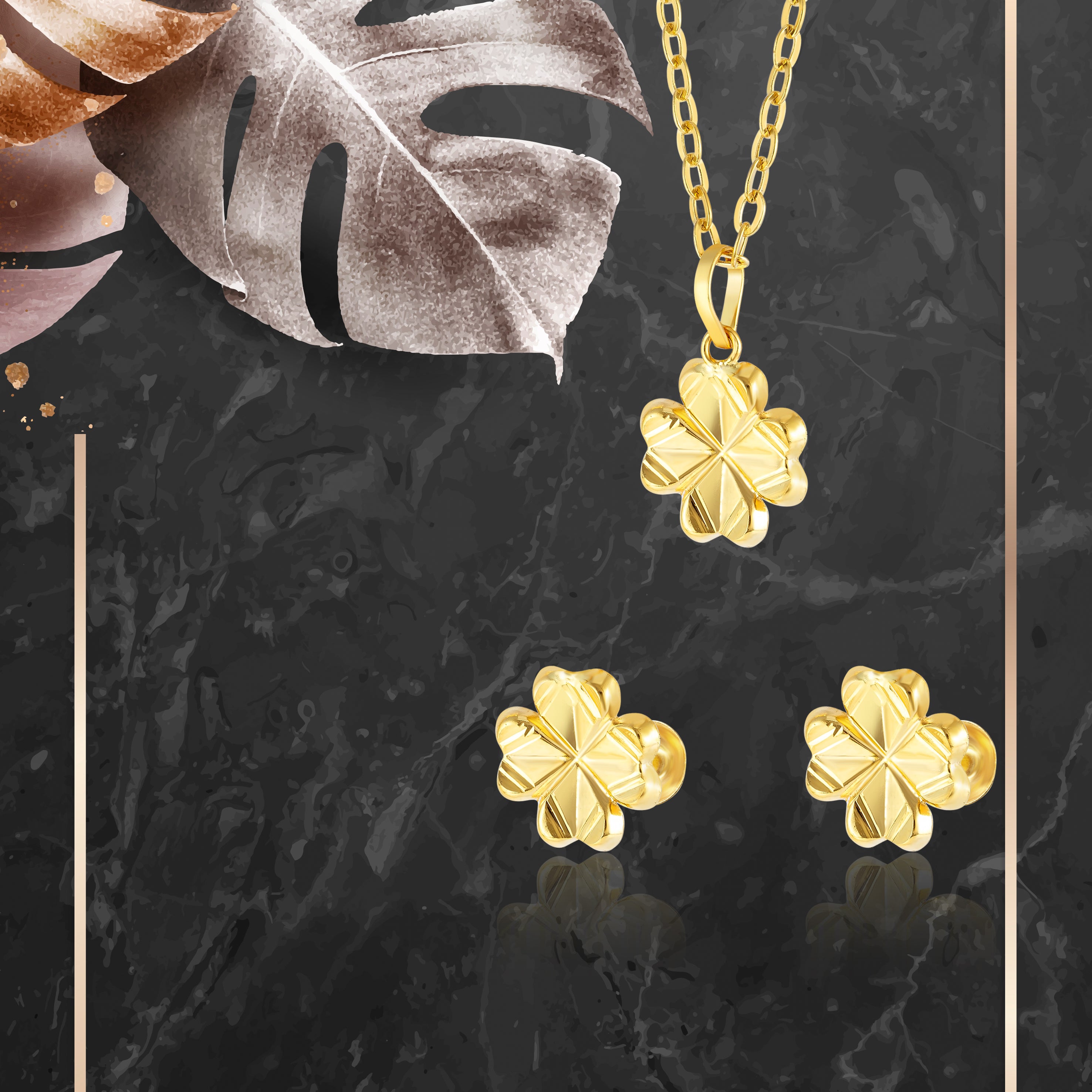 18K Pure Gold Flower Screw Jewelry Set