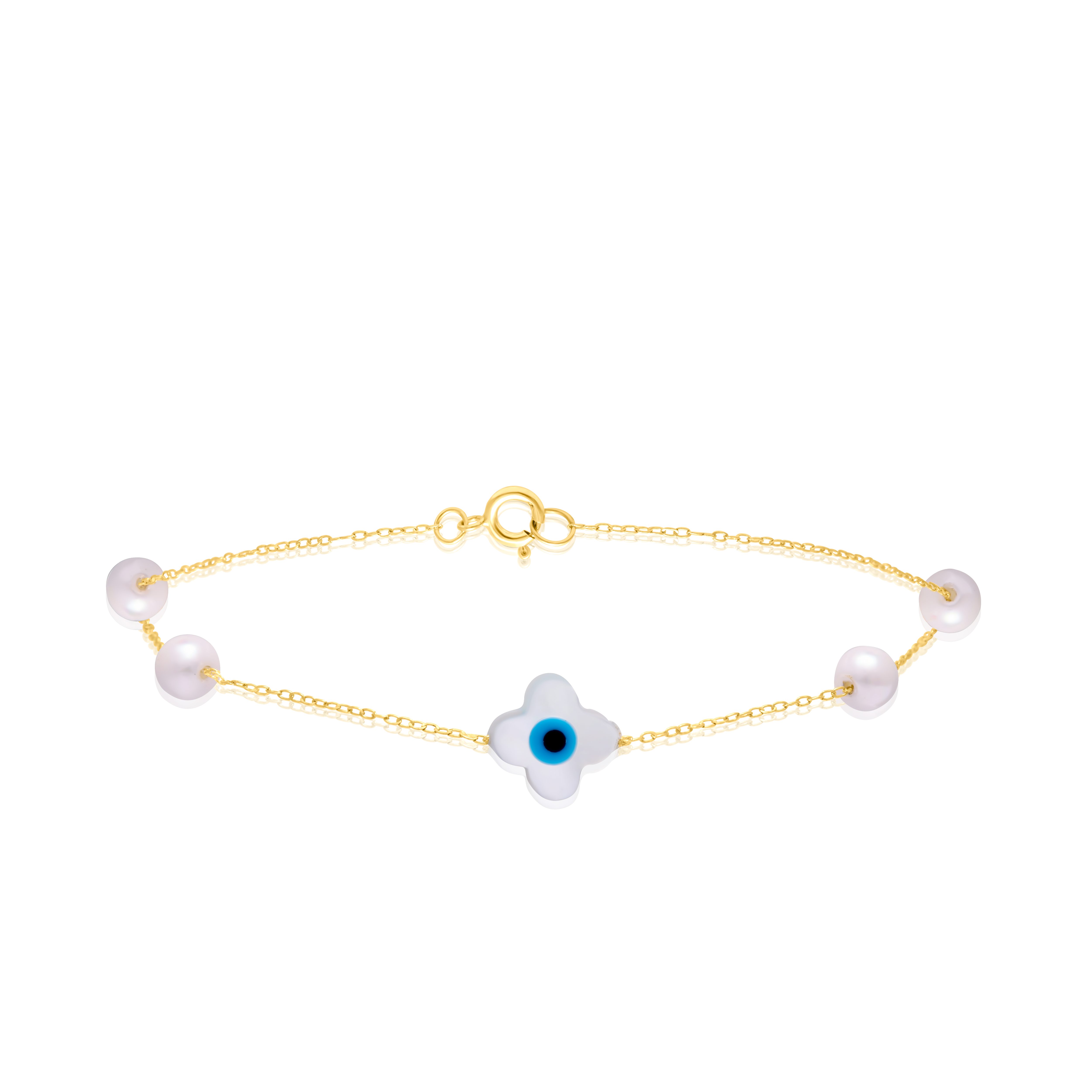 18K Pure Gold Evil Eye Pearl Bracelet
