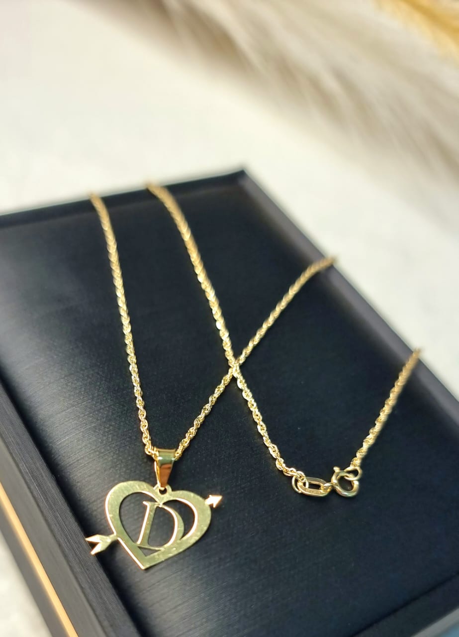 18K Pure Gold Heart Letter D Design Necklace