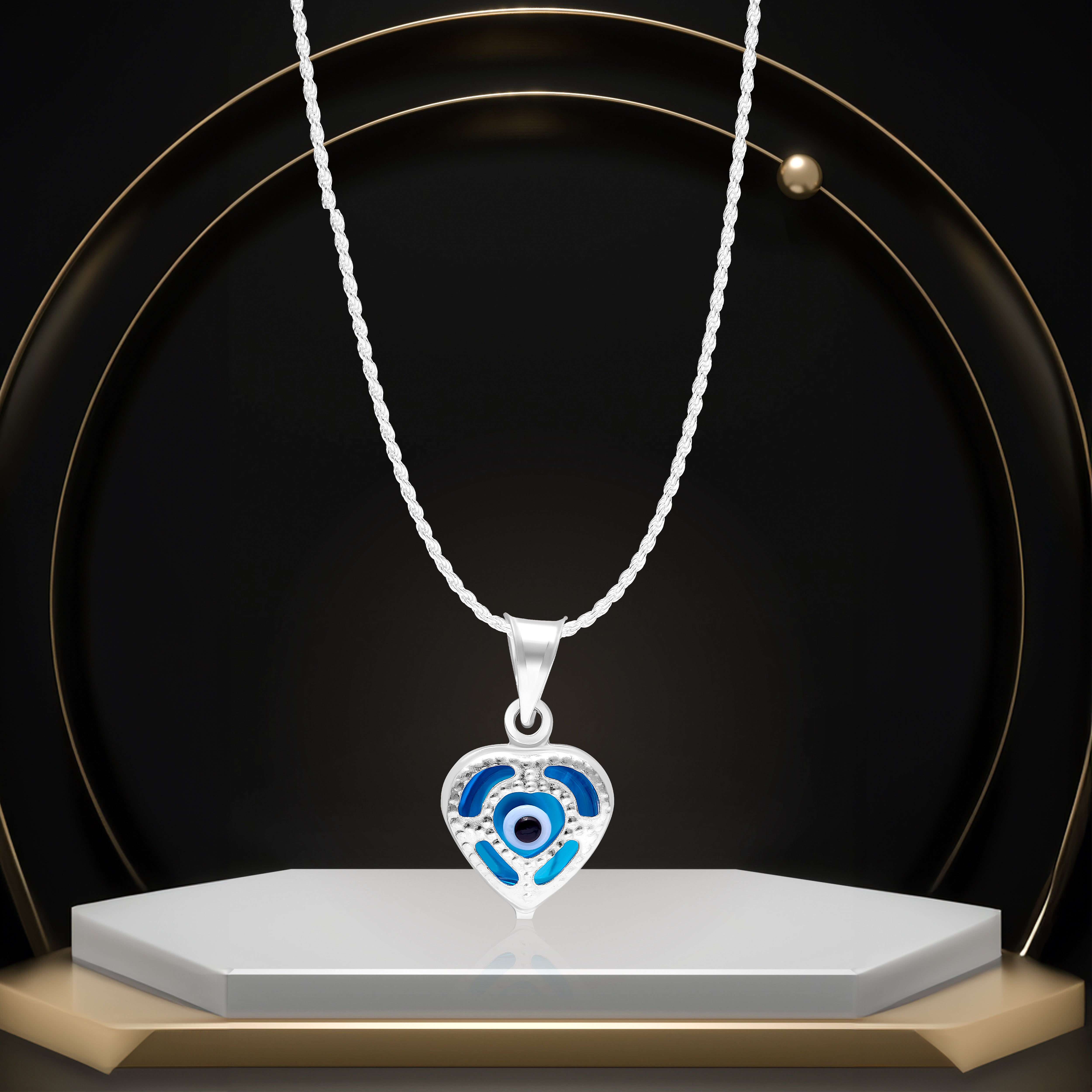 Real 925 Sterling Evil Eye Silver Heart Necklace