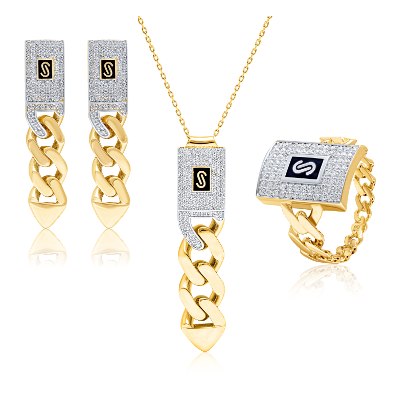 18K Pure Gold Elegant Linked Jewelry Set Talagold