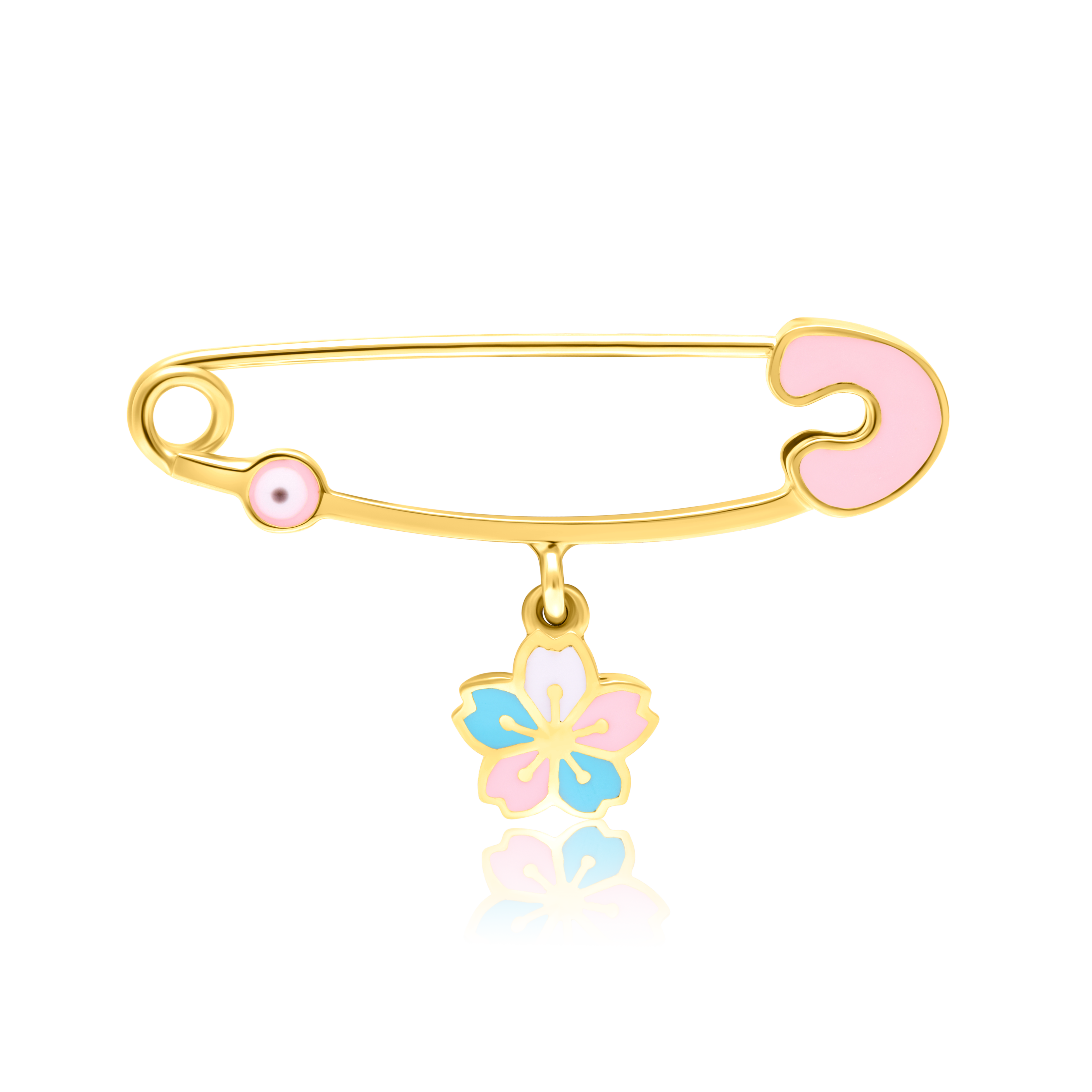 18K Pure Gold Pink Blue Flower Pin