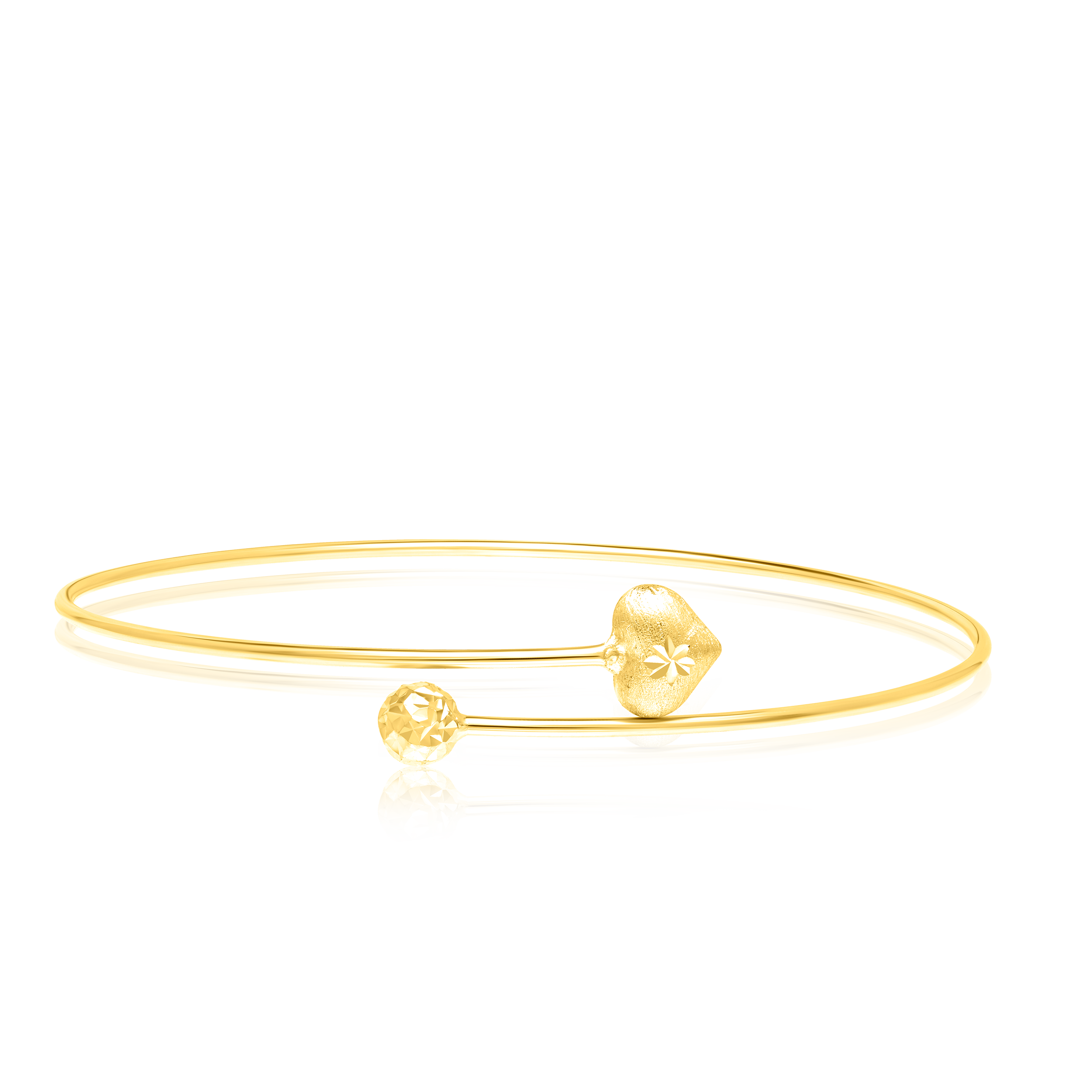 18K Pure Gold Adjustable Heart Bangle