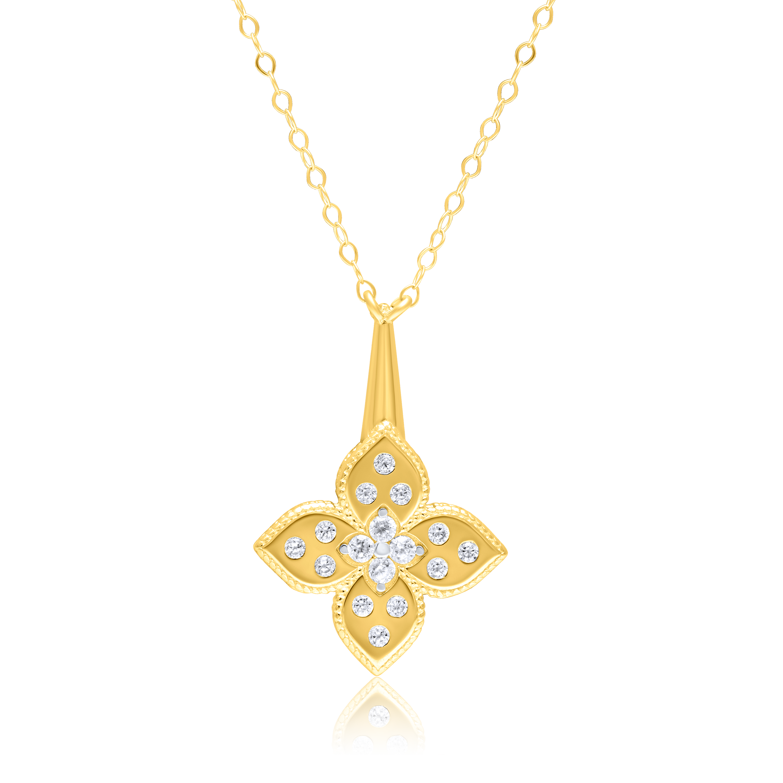 18K Pure Gold Flower Stone Necklace