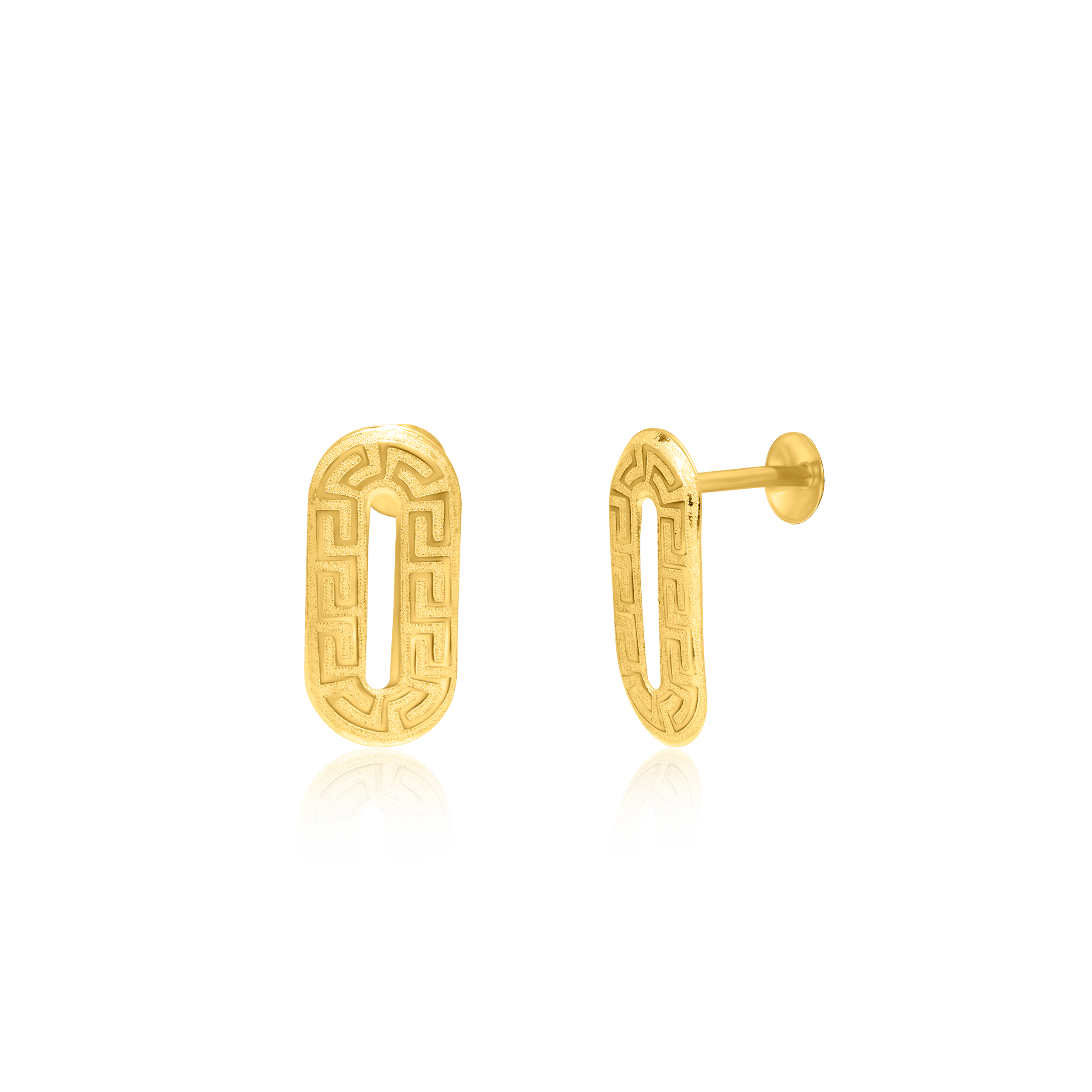 18K Pure Gold Oval Square Screw Earring Set