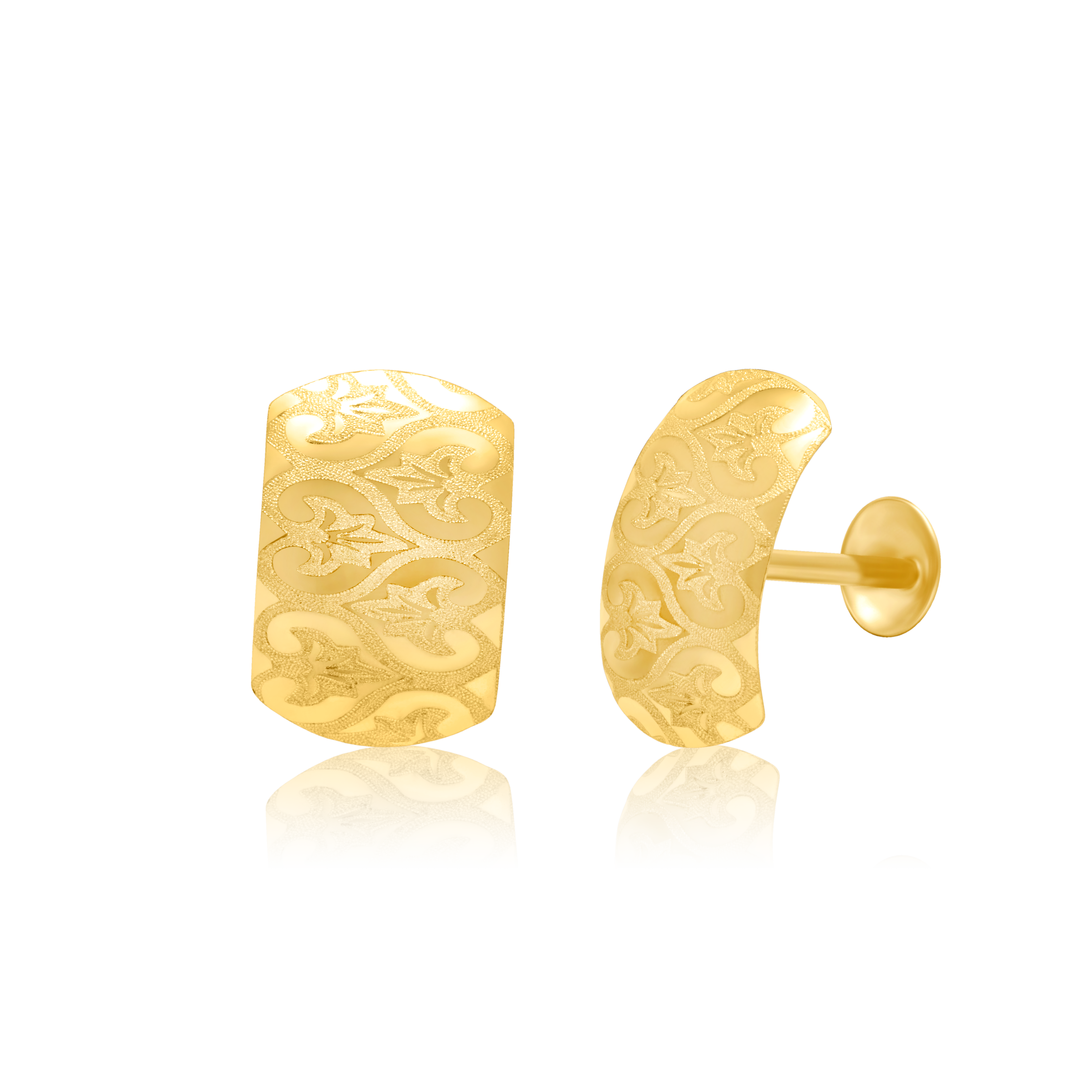 18K Pure Gold Curved Screw Earring Set