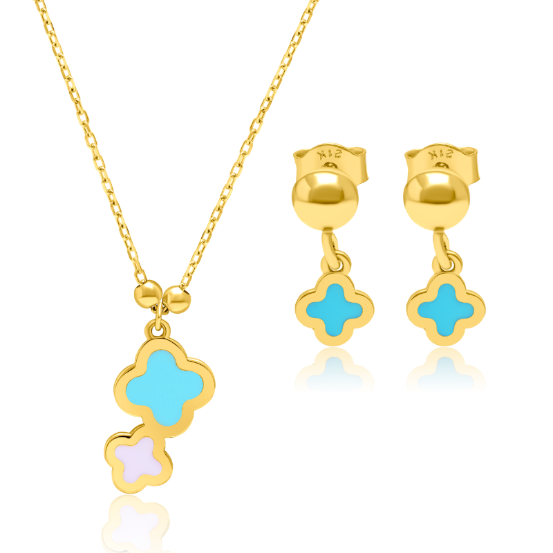 21K Pure Gold Skyblue Flower Jewelry Set Talagold