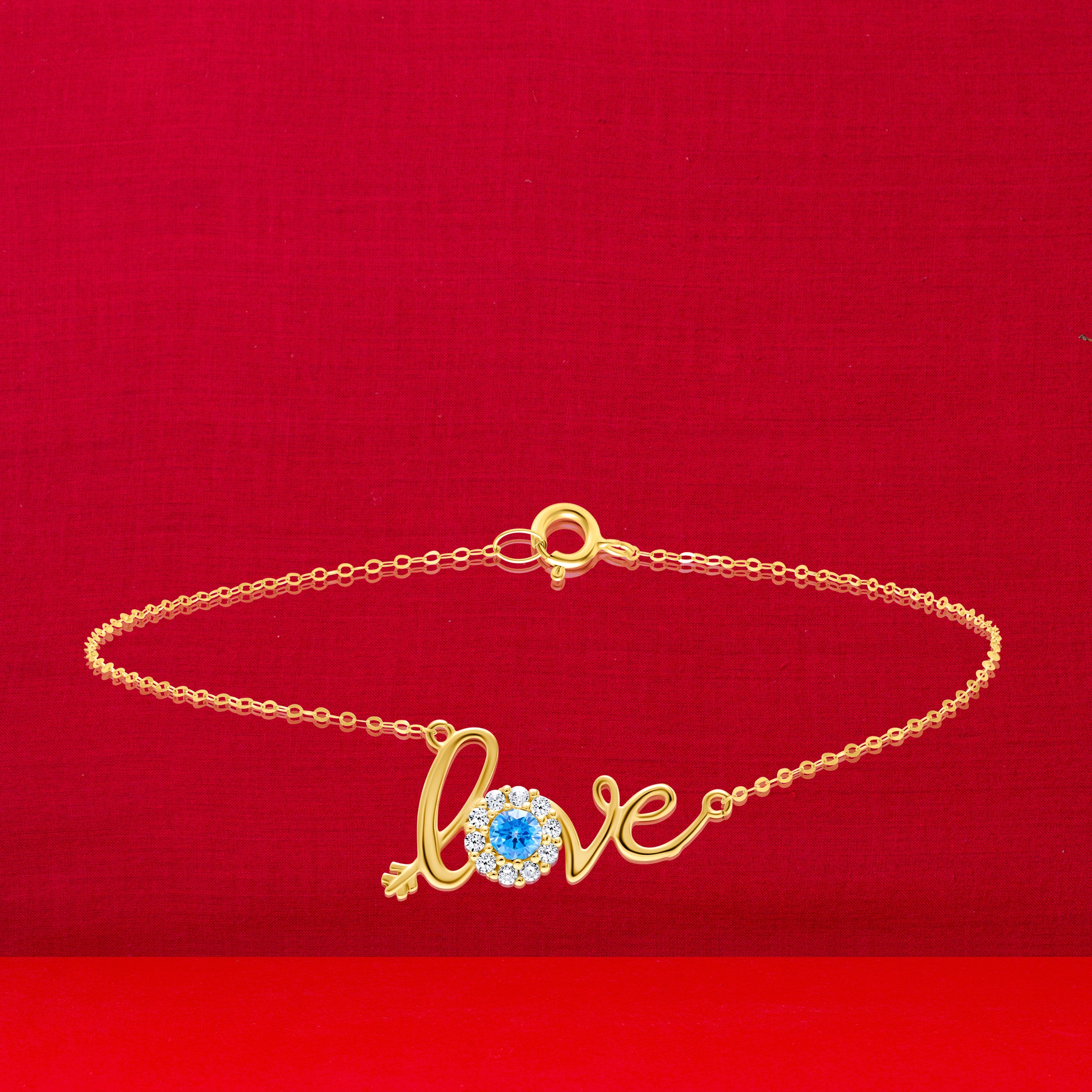 18K Pure Gold Love Blue Stone Bracelet