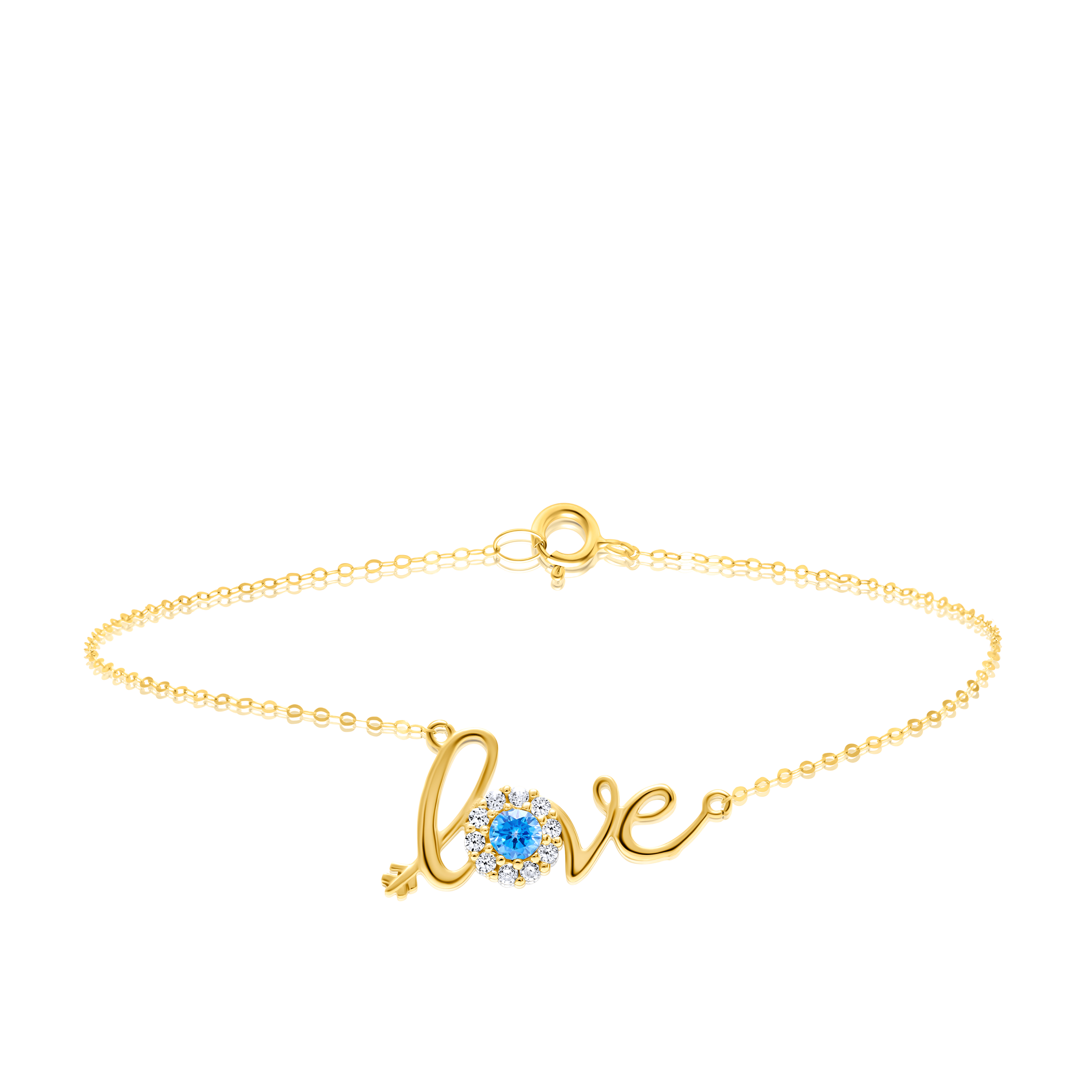 18K Pure Gold Love Blue Stone Bracelet