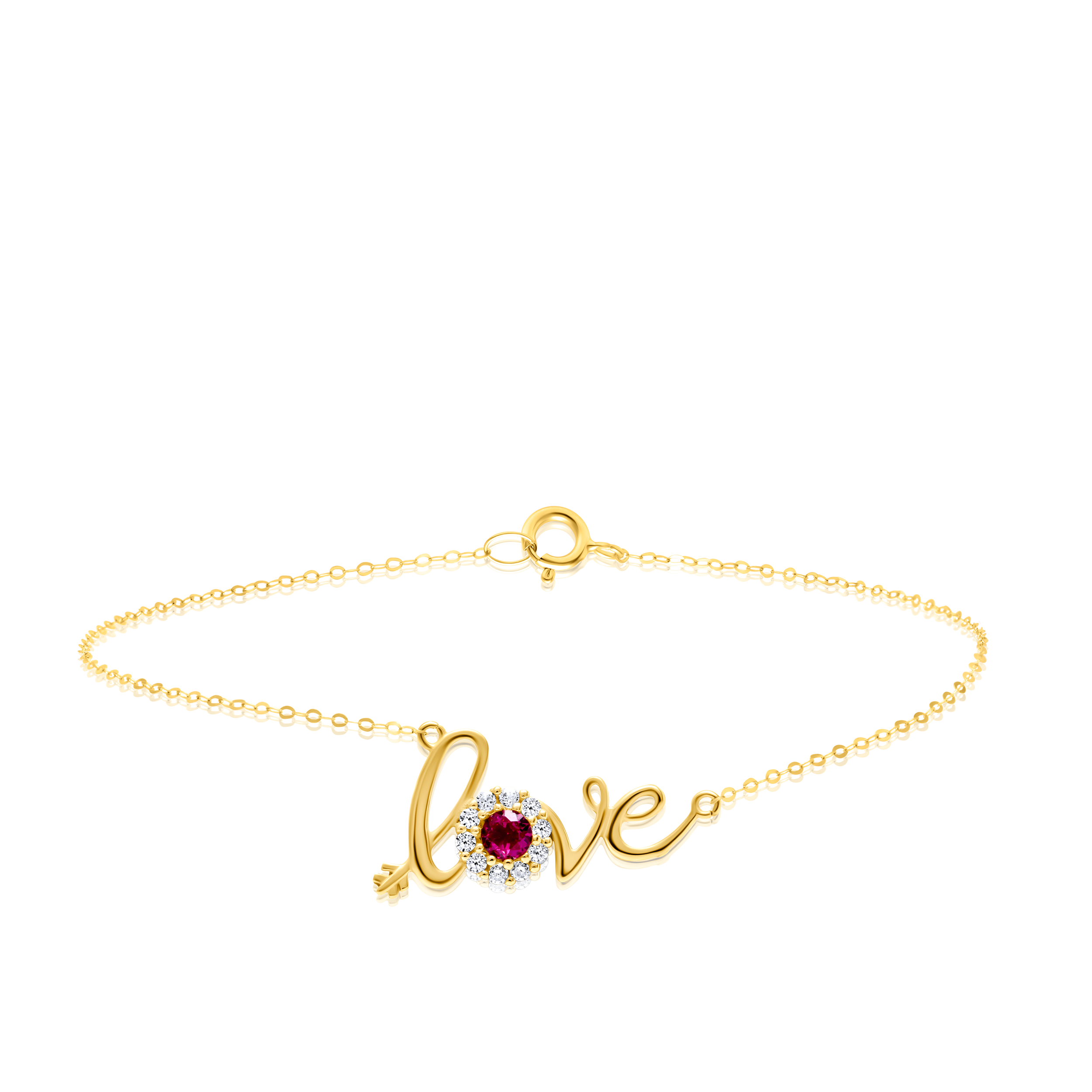 18K Pure Gold Love Pink Stone Bracelet