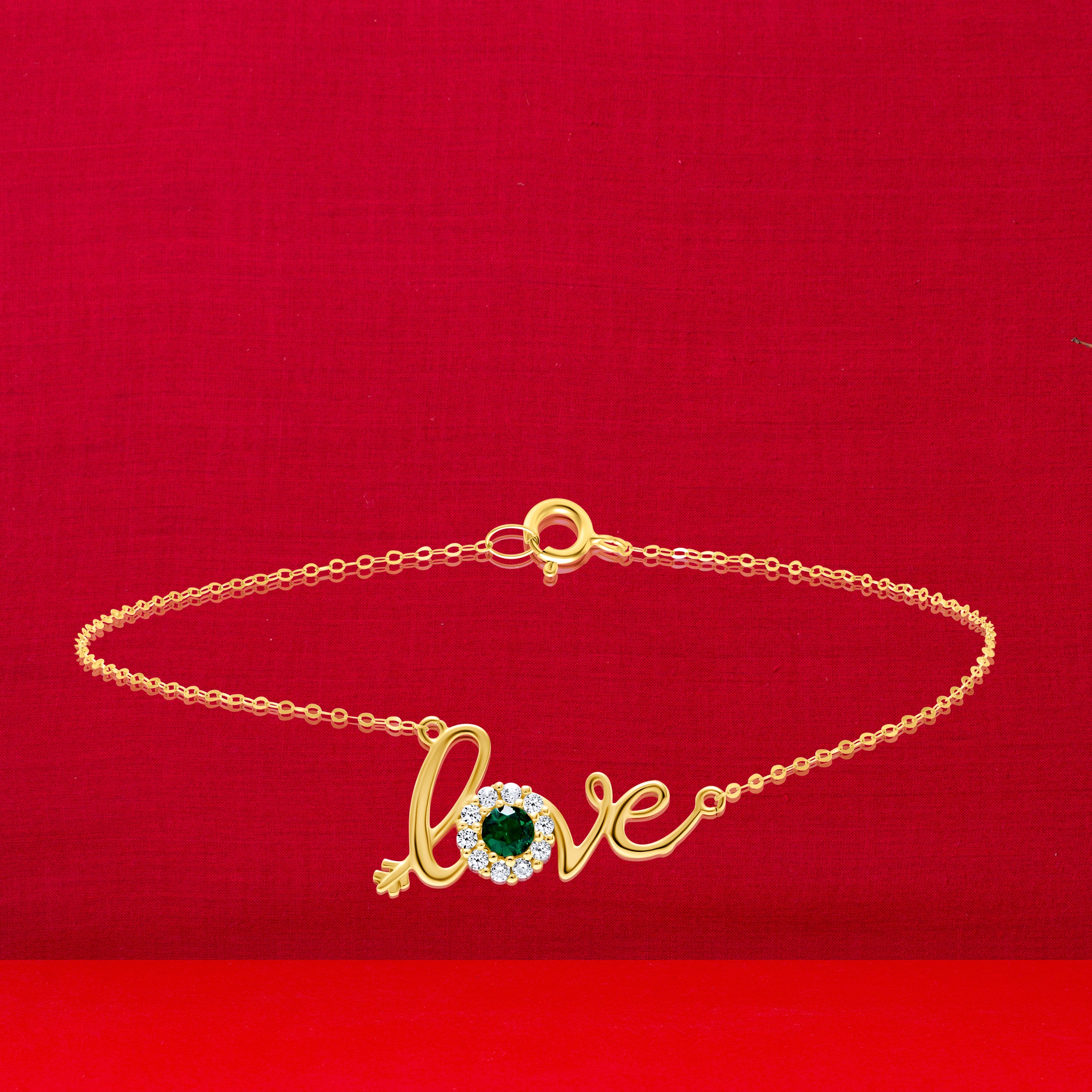 18K Pure Gold Love Green Stone Bracelet