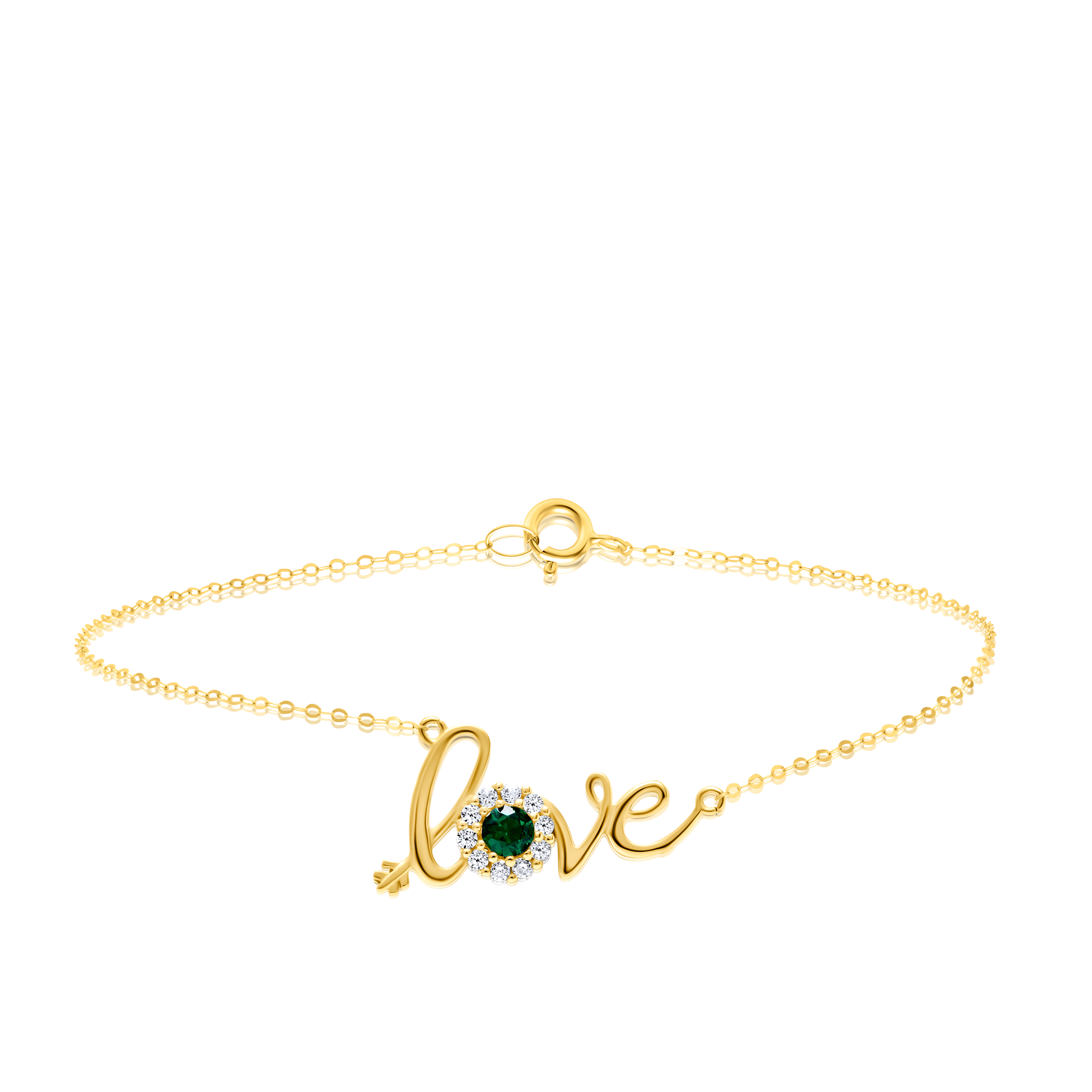 18K Pure Gold Love Green Stone Bracelet