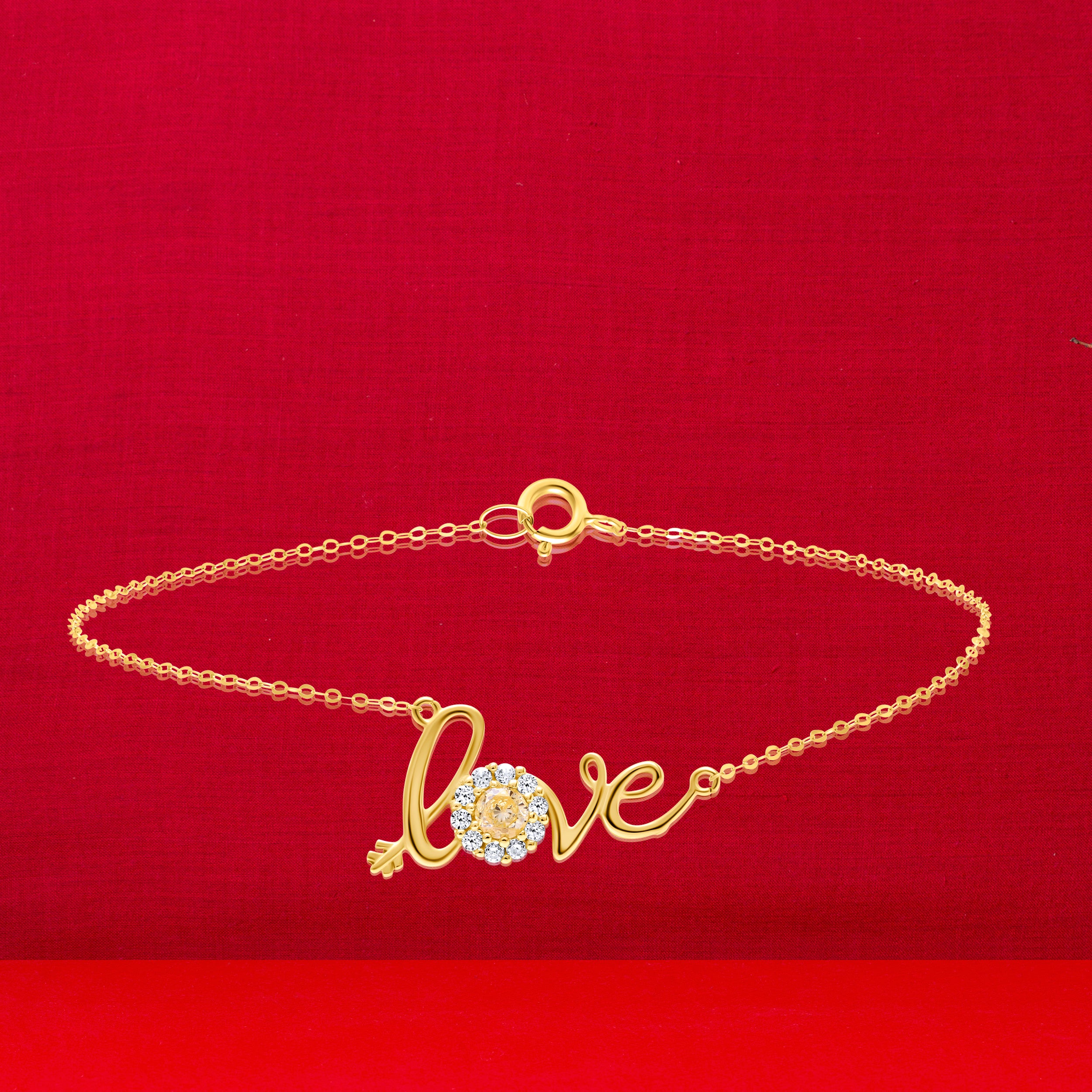 18K Pure Gold Love White Stone Bracelet