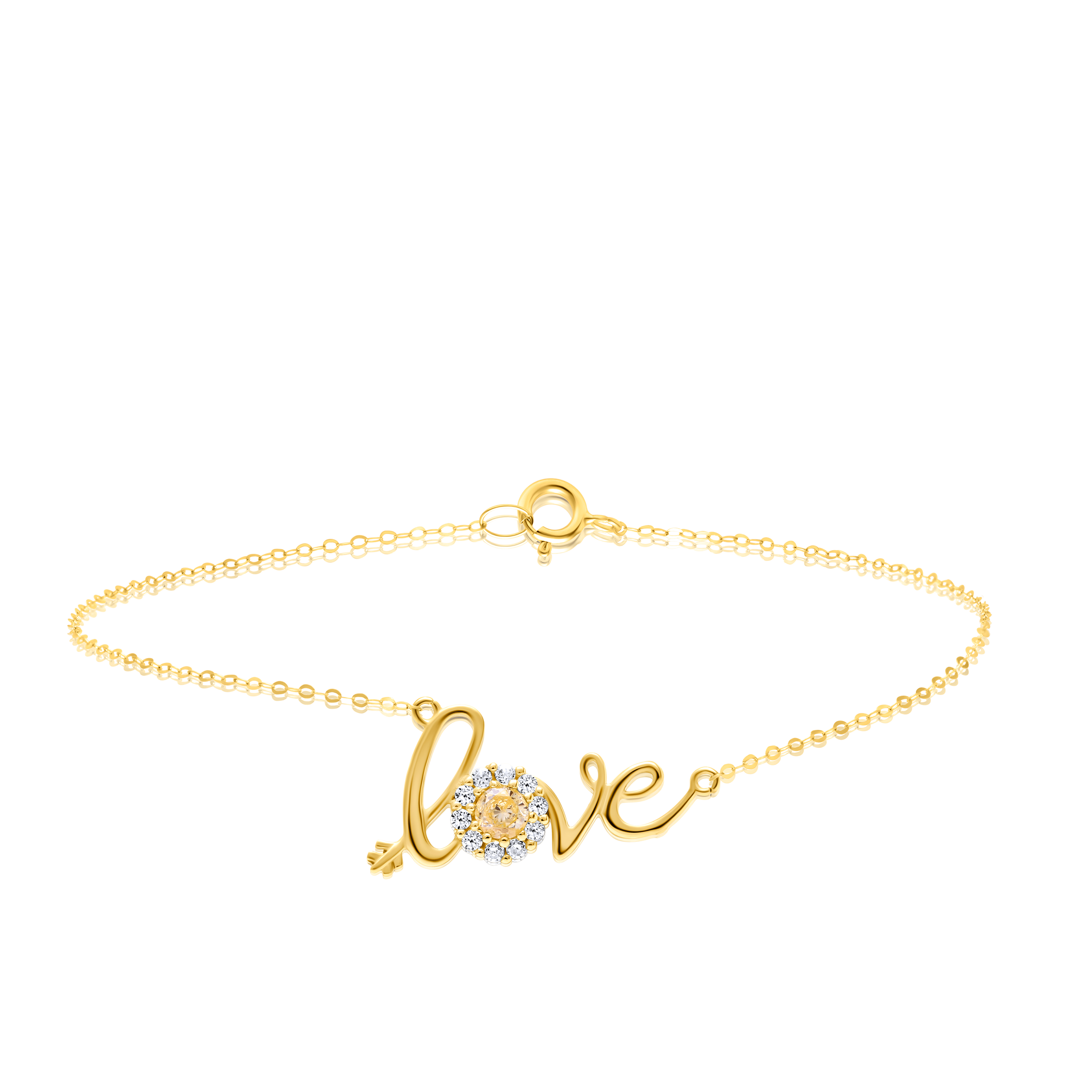 18K Pure Gold Love White Stone Bracelet