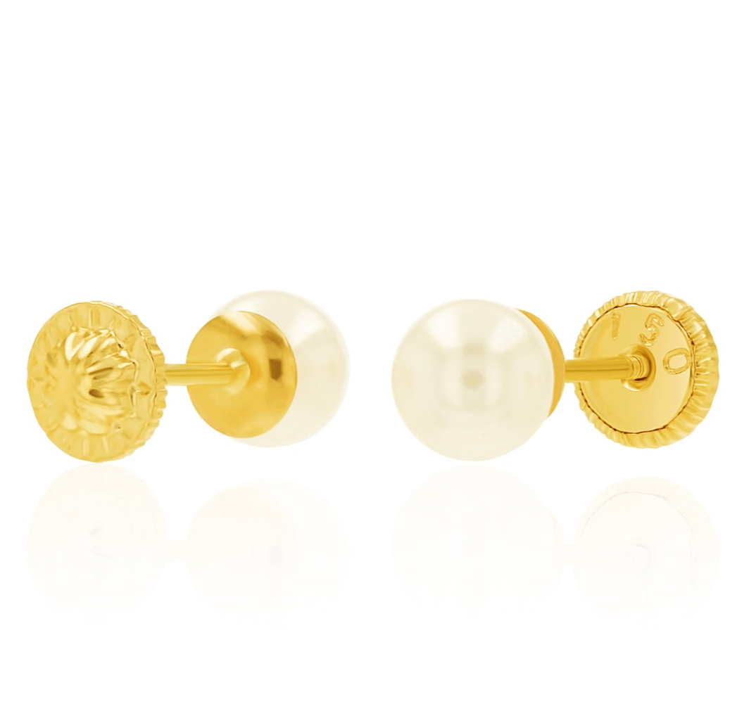 18K Pure Gold Screw Pearl Earring Set