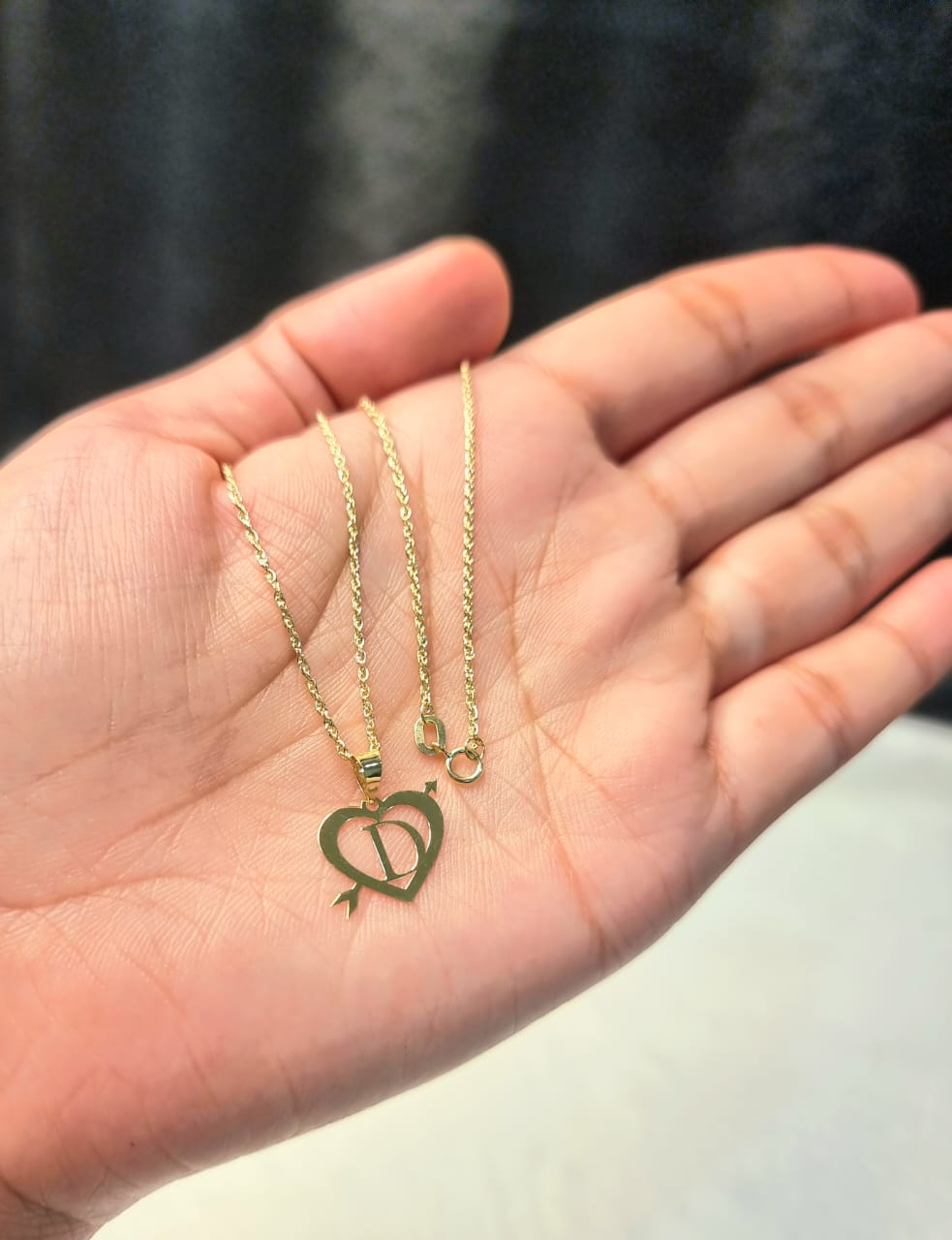 18K Pure Gold Heart Letter D Design Necklace