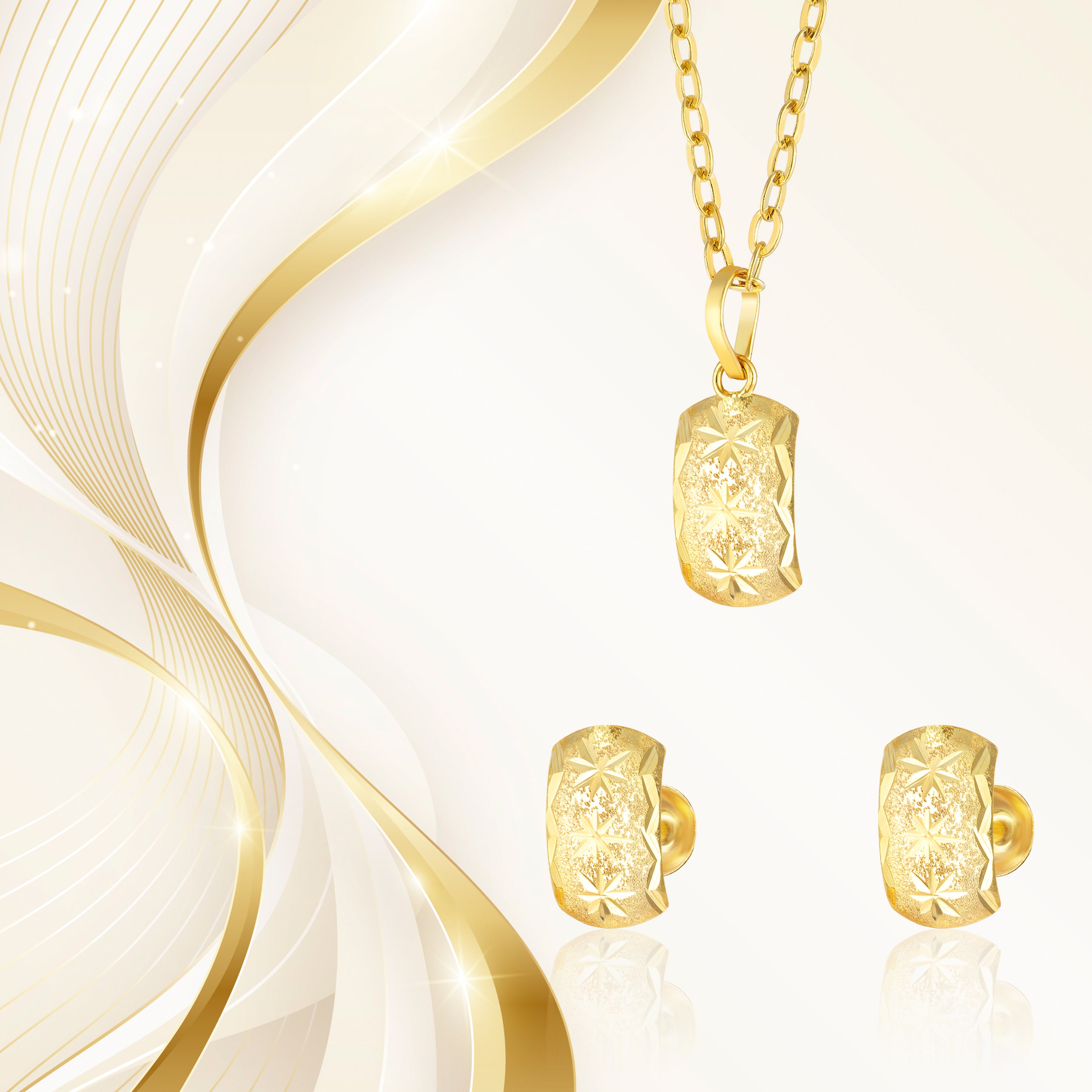 18K Pure Gold Curved Square Screw Jewelry Set