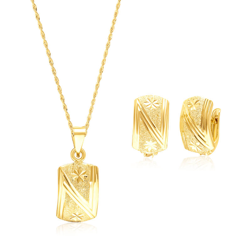 18K Pure Gold Curved Clip Jewelry Set Talagold